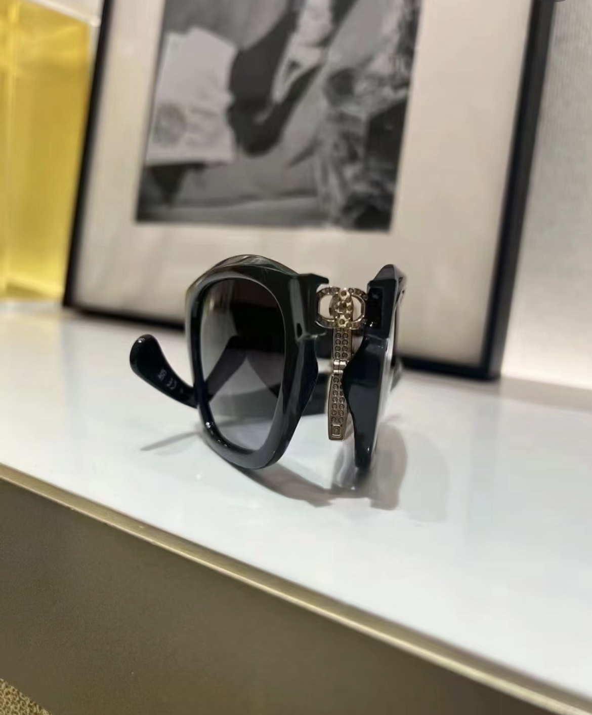 Chanel Folding Square Sunglasses 6055-B with Crystal CC Logo