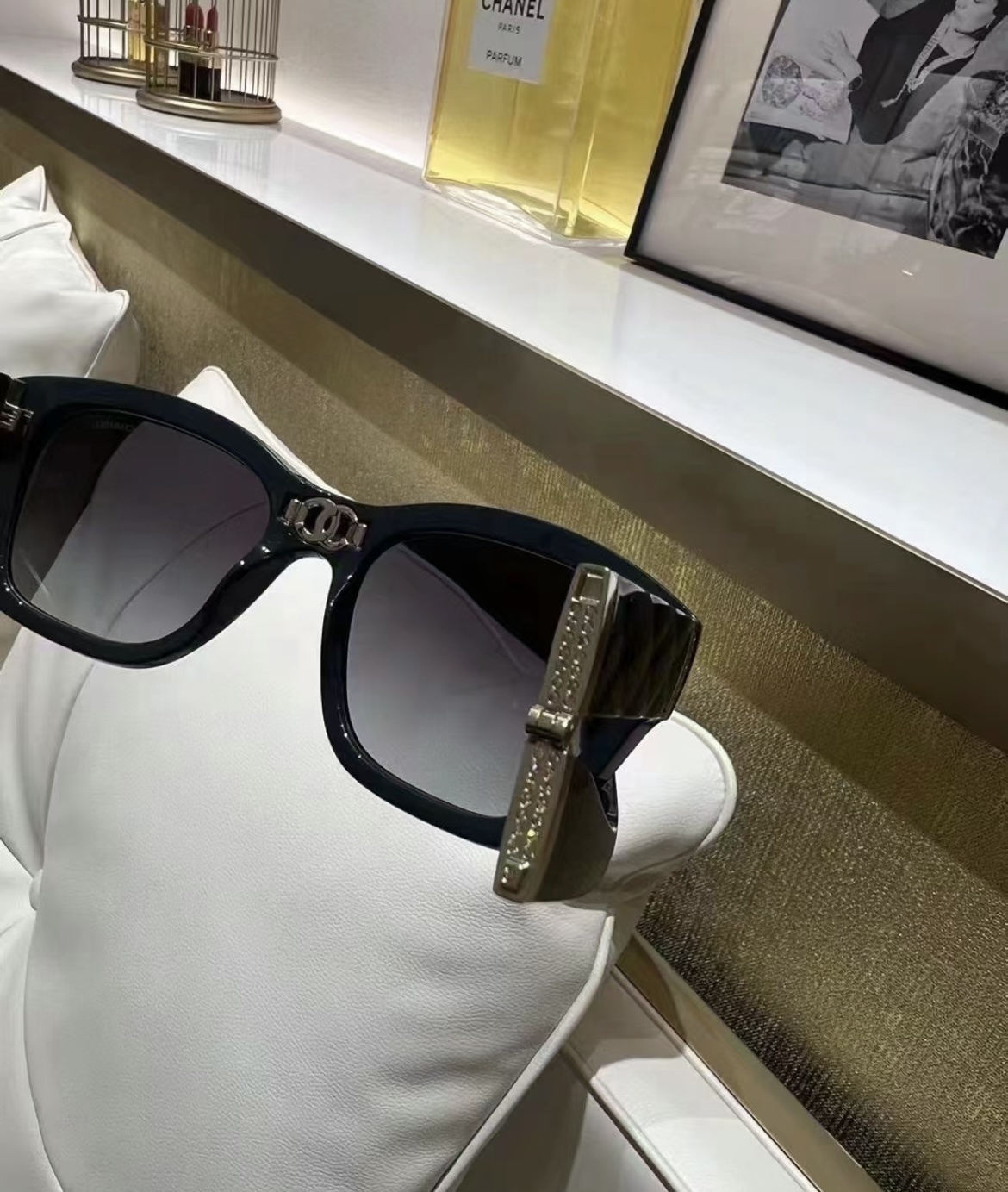 Chanel Folding Square Sunglasses 6055-B with Crystal CC Logo