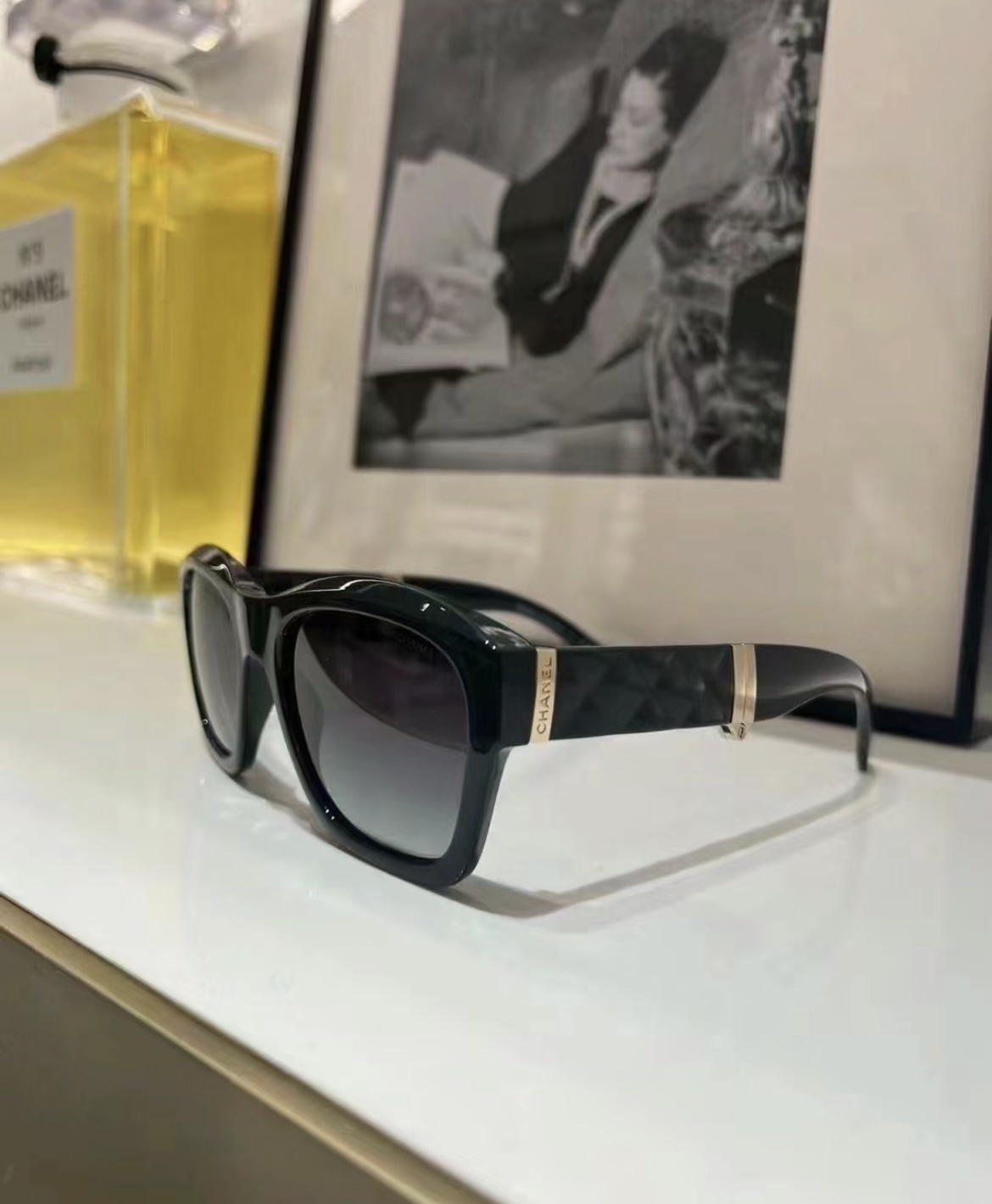 Chanel Folding Square Sunglasses 6055-B with Crystal CC Logo