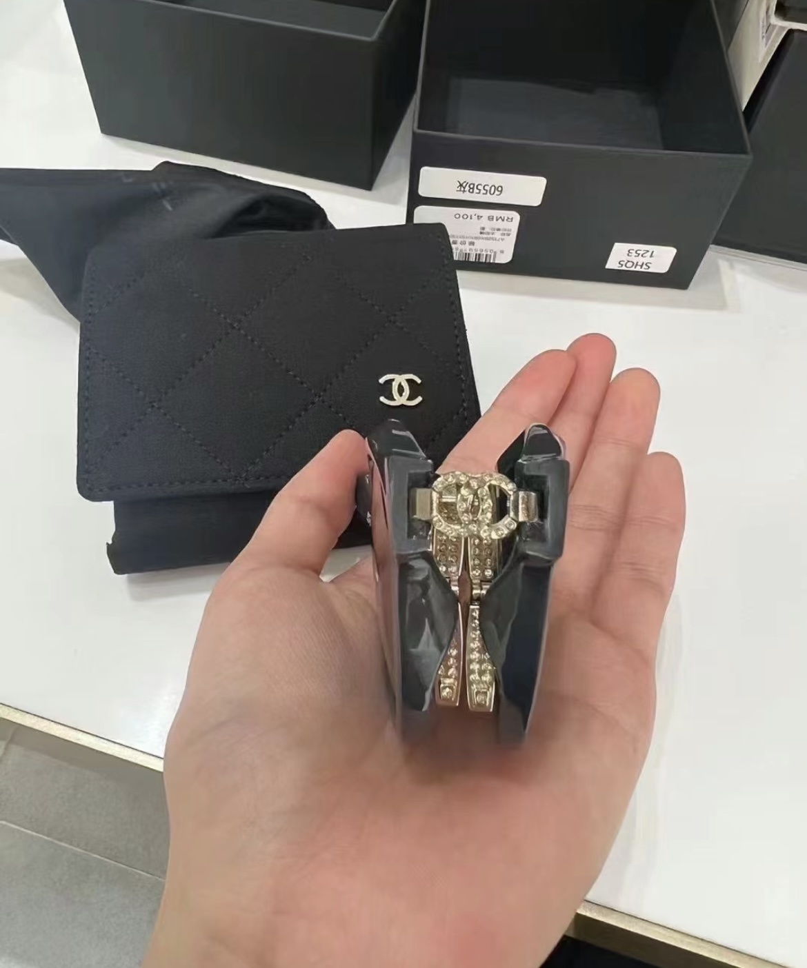 Chanel Folding Square Sunglasses 6055-B with Crystal CC Logo