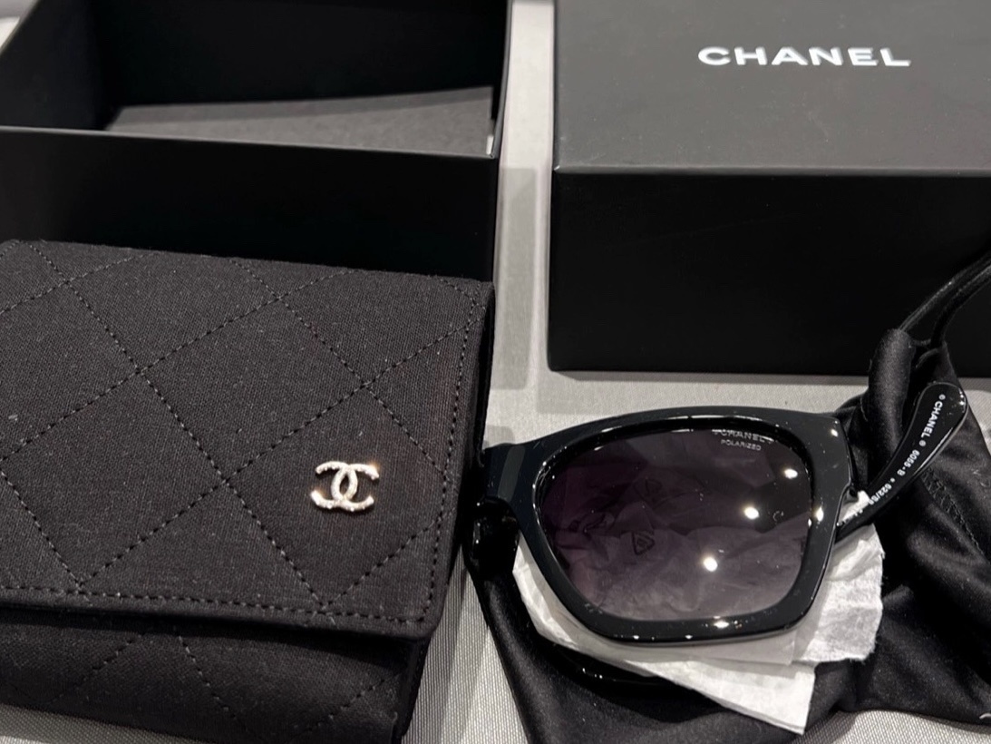 Chanel Square Sunglasses with Crystal CC Logo & Quilted Case