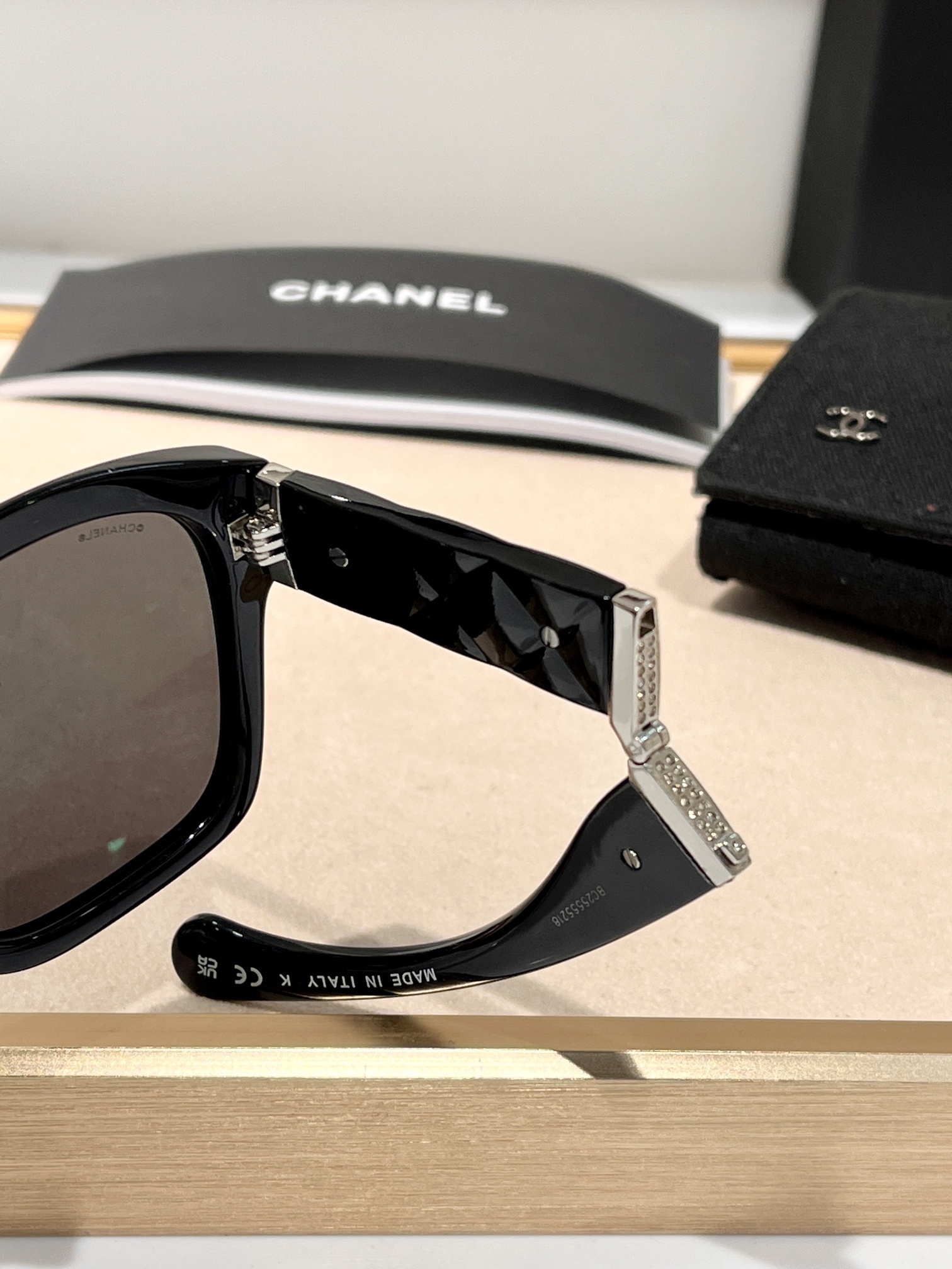 Chanel Black Acetate Square Folding Sunglasses - Polarized Gray