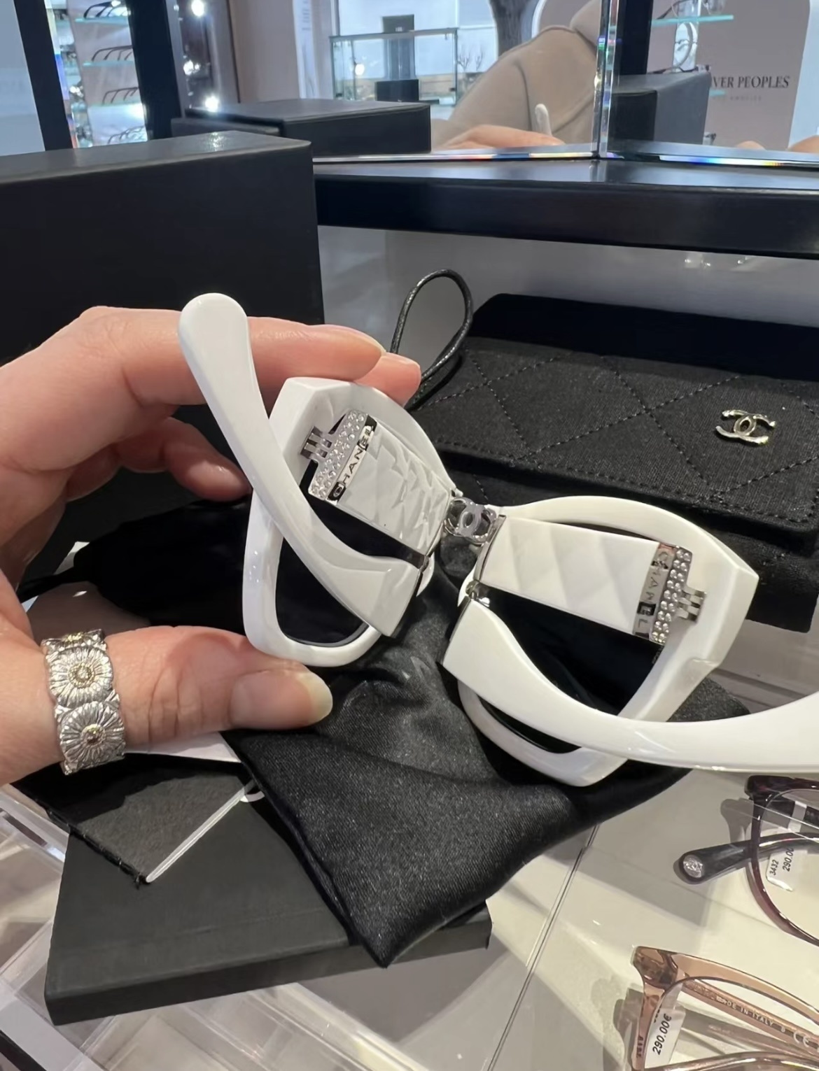 Chanel White Square Sunglasses with Quilted Case - Luxury Eyewear