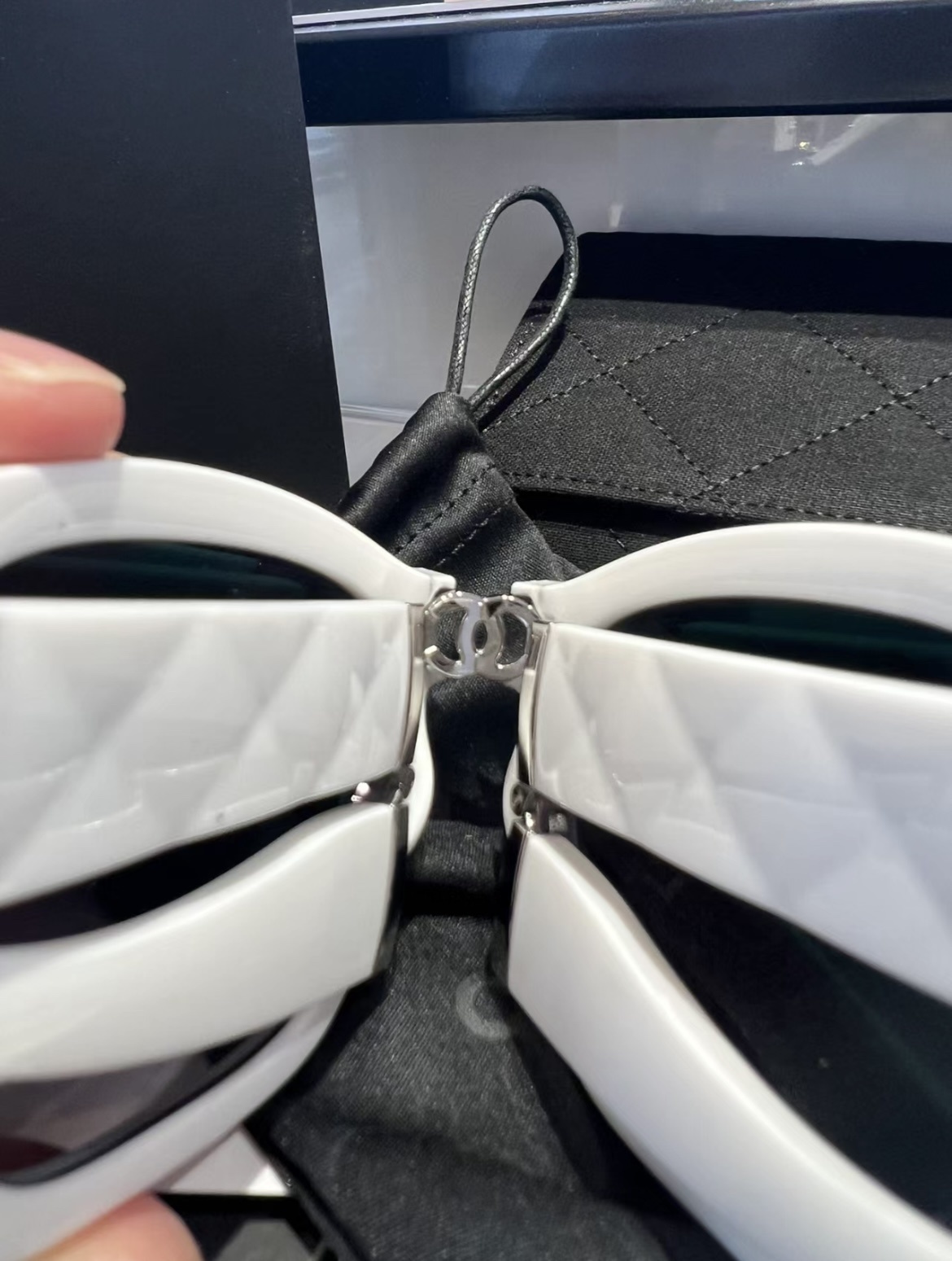 Chanel White Square Sunglasses with Quilted Case - Luxury Eyewear