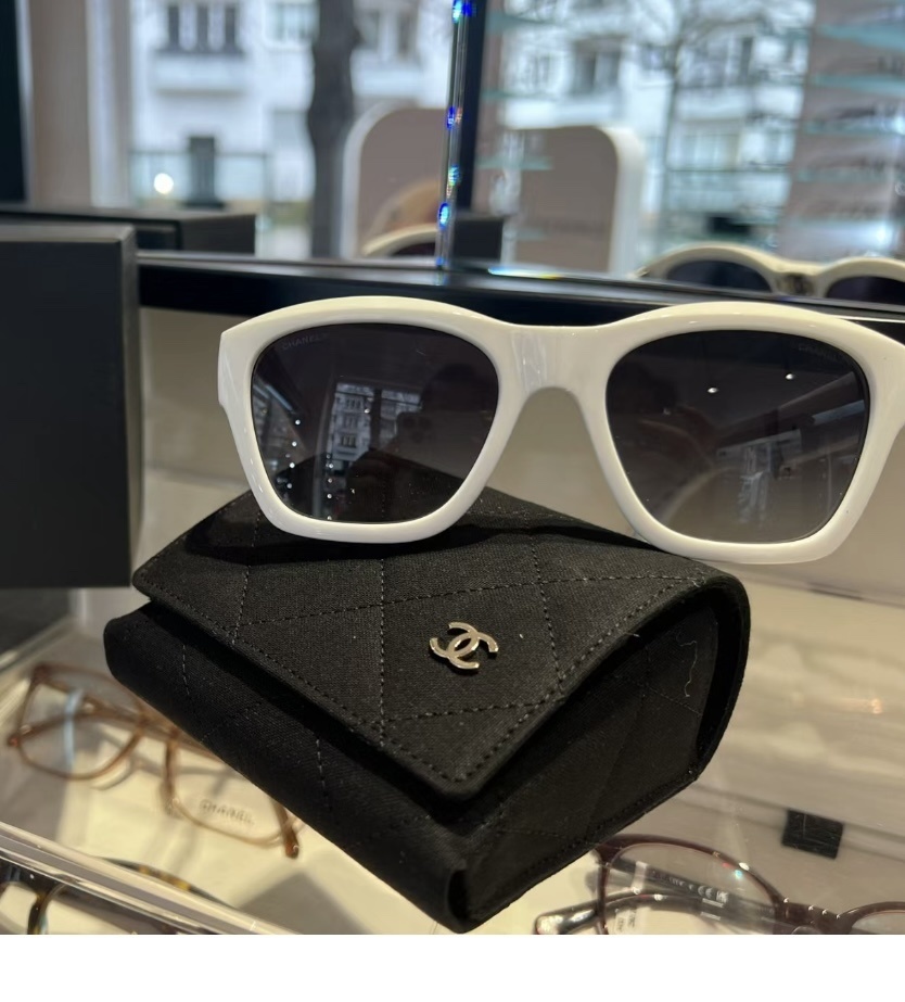 Chanel White Square Sunglasses with Quilted Case - Luxury Eyewear