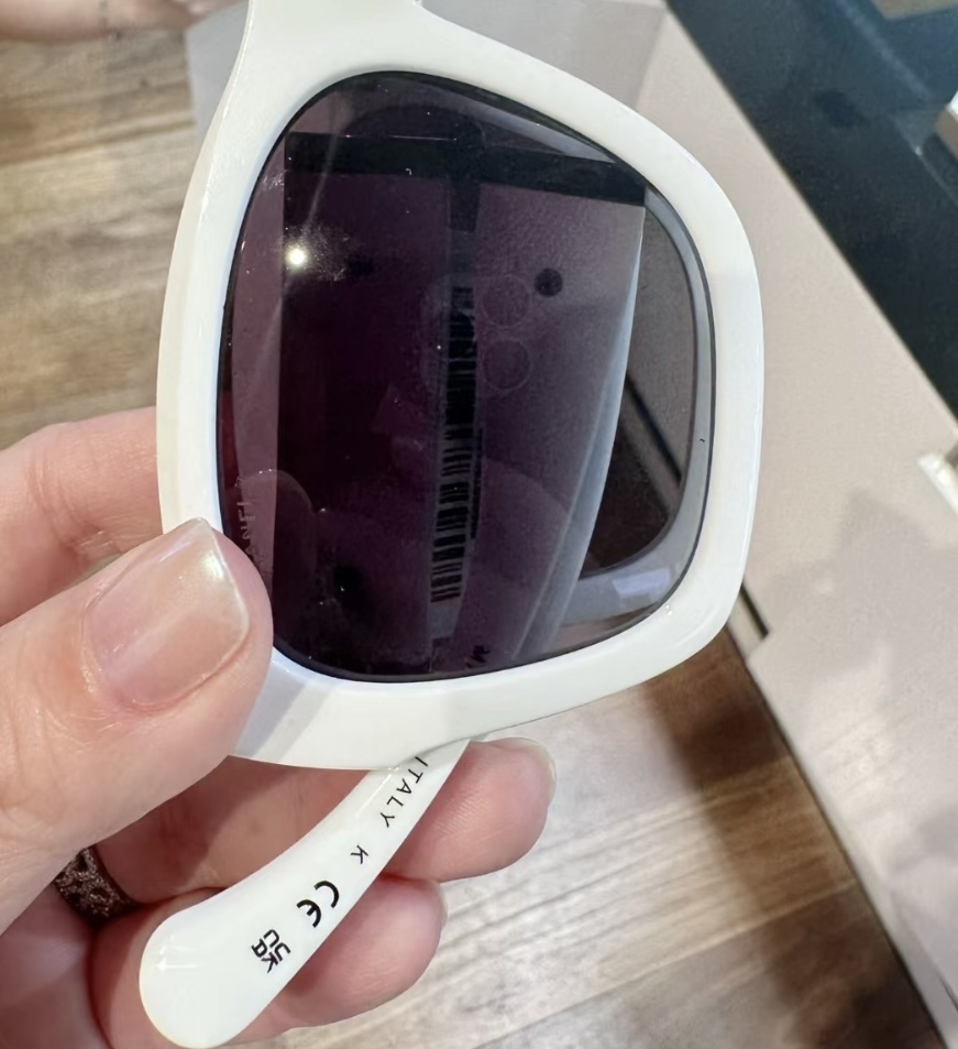 Chanel White Square Sunglasses with Crystal CC Logo & Quilted Temples