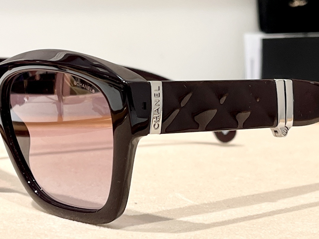 Chanel Burgundy Square Sunglasses with Quilted Temples