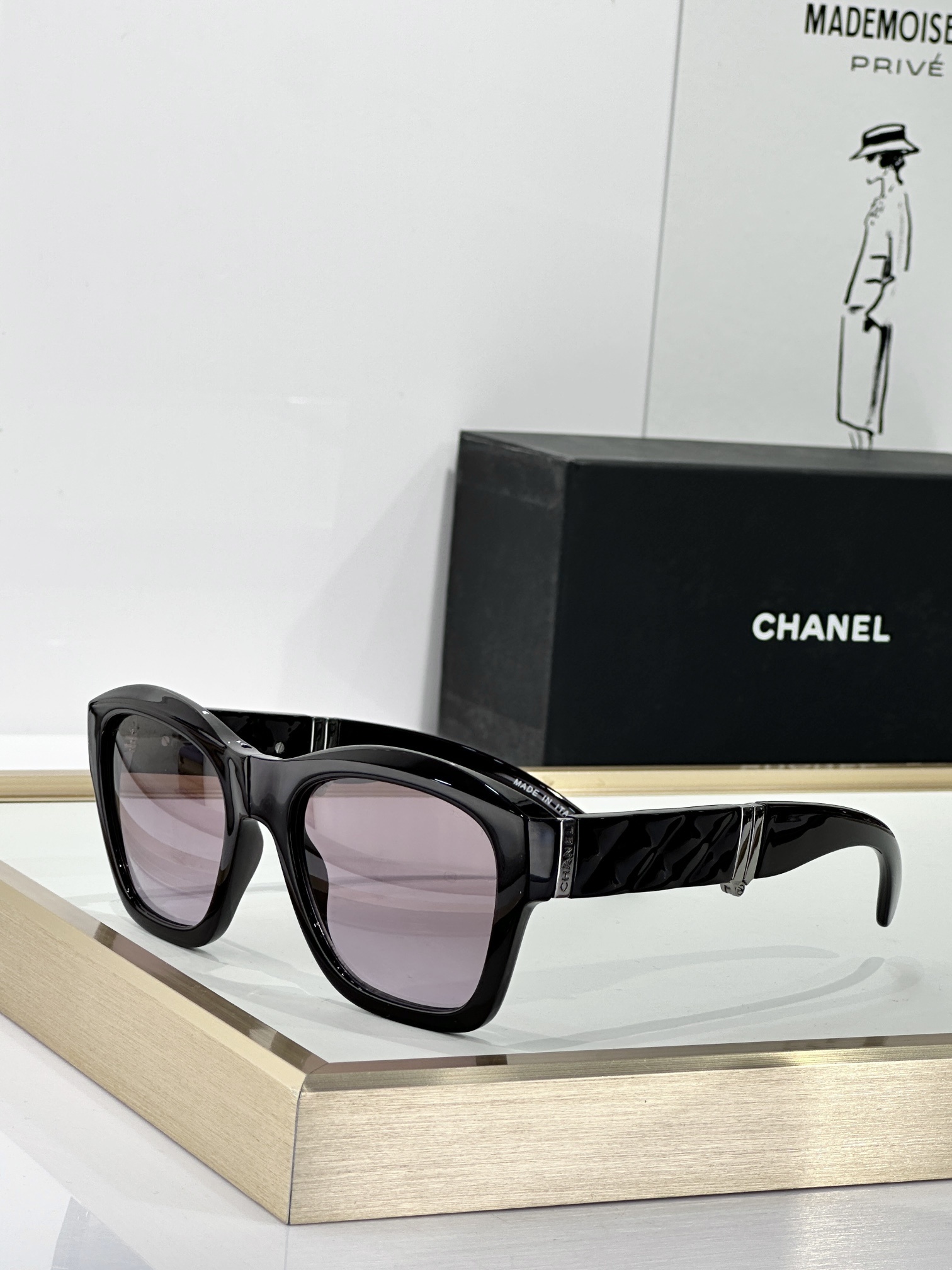 Chanel Burgundy Square Sunglasses with Quilted Temples
