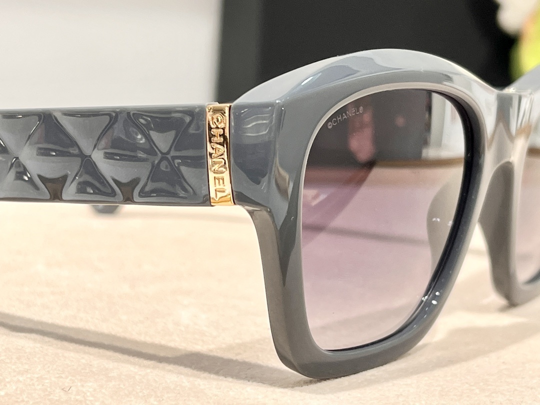 Chanel Gray Foldable Square Sunglasses with Crystal CC Logo 6055-B