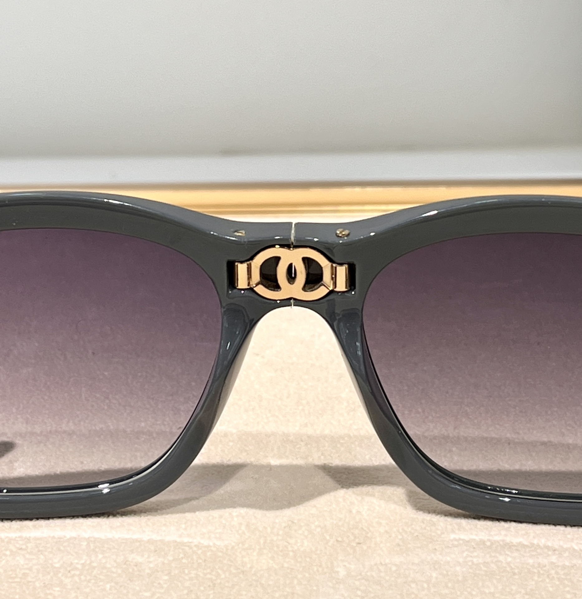 Chanel Gray Foldable Square Sunglasses with Crystal CC Logo 6055-B