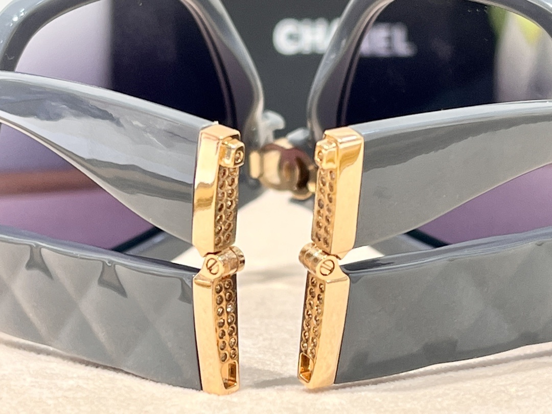 Chanel Gray Foldable Square Sunglasses with Crystal CC Logo 6055-B