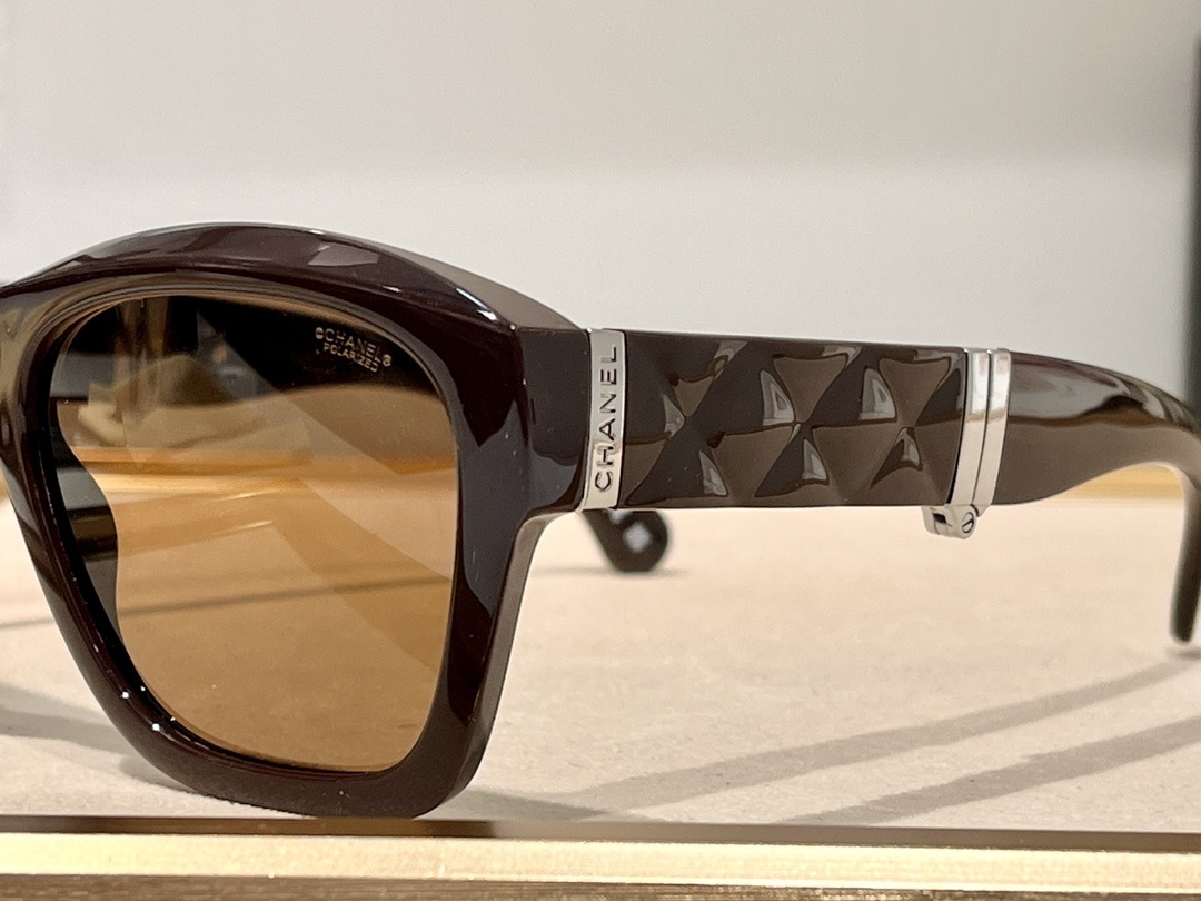 Chanel Square Folding Sunglasses in Brown Acetate with Crystal CC