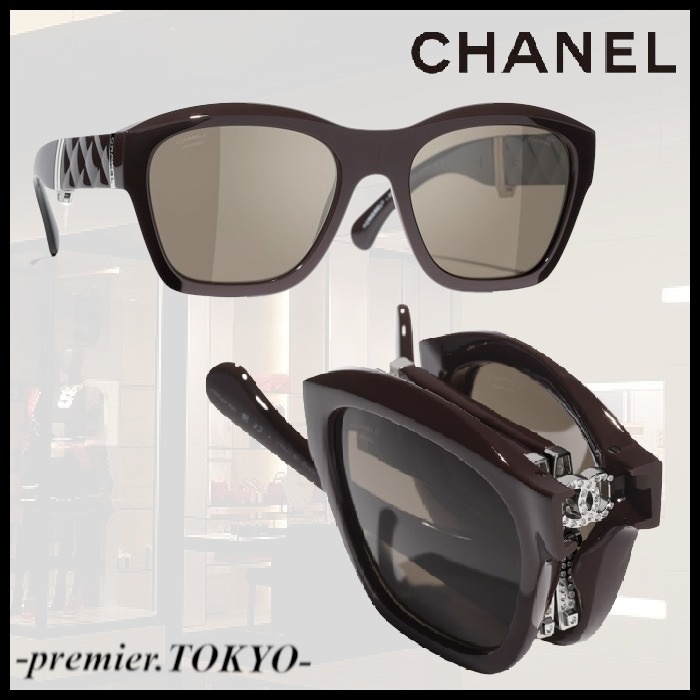 Chanel Square Folding Sunglasses in Brown Acetate with Crystal CC