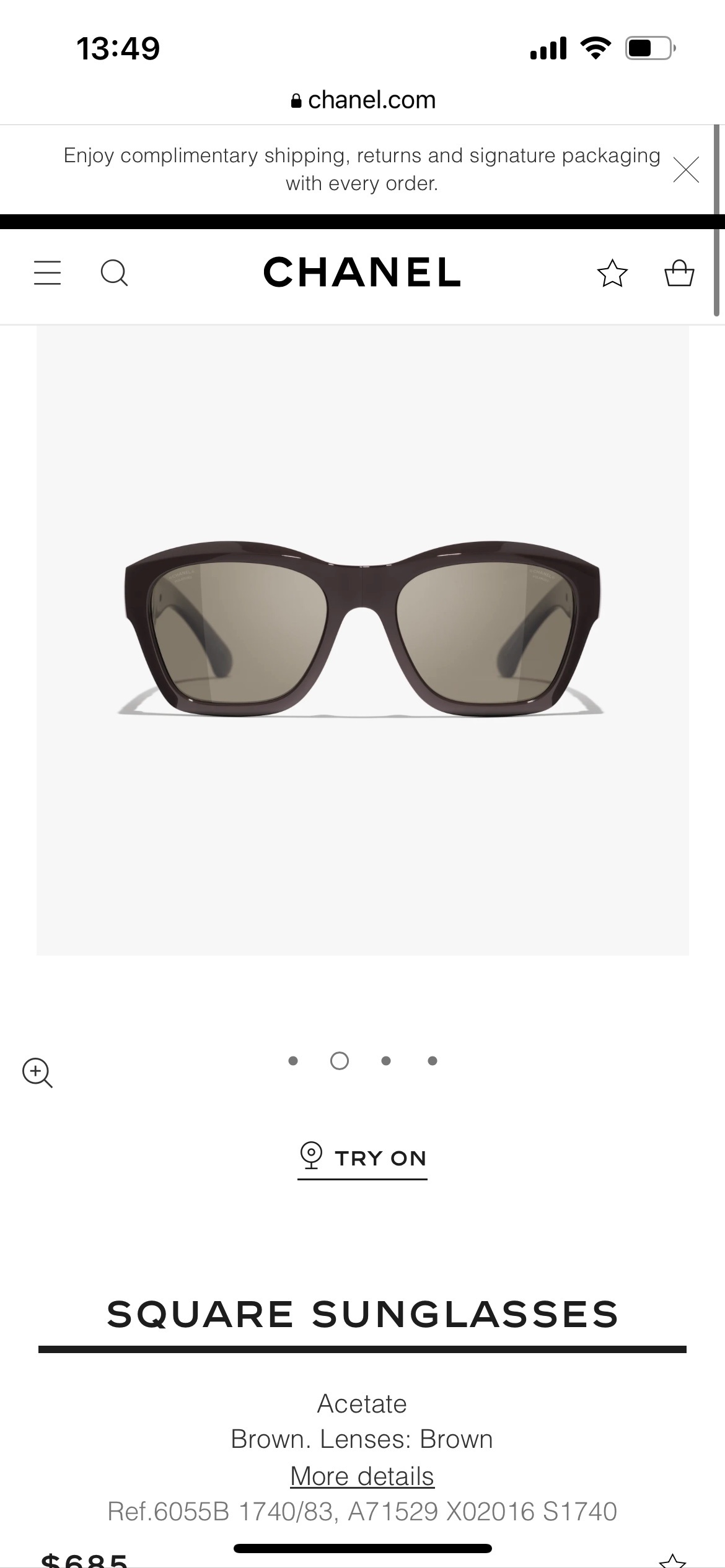 Chanel Square Folding Sunglasses in Brown Acetate with Crystal CC