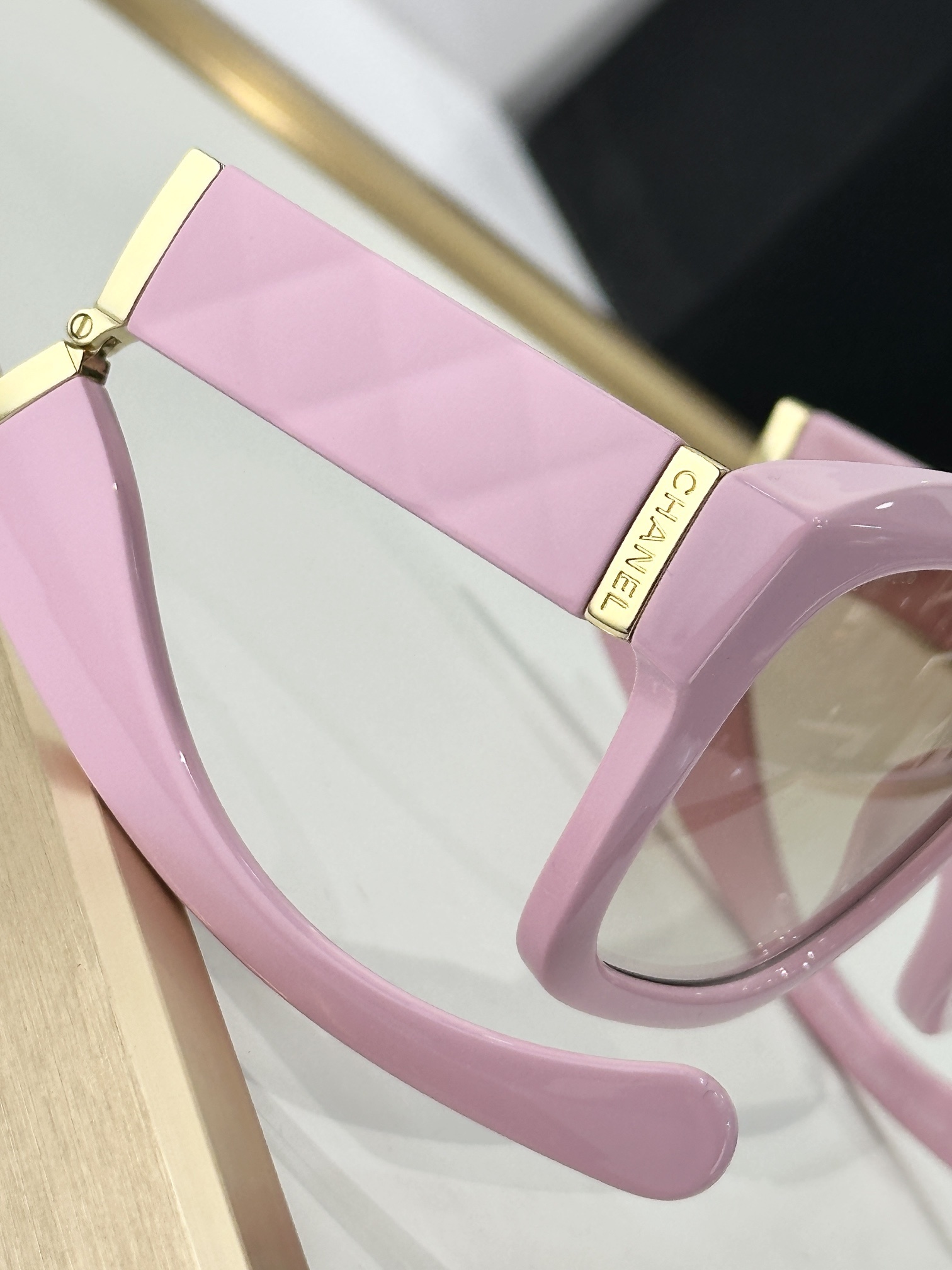Luxury Chanel Pink Square Sunglasses with Quilted Temples