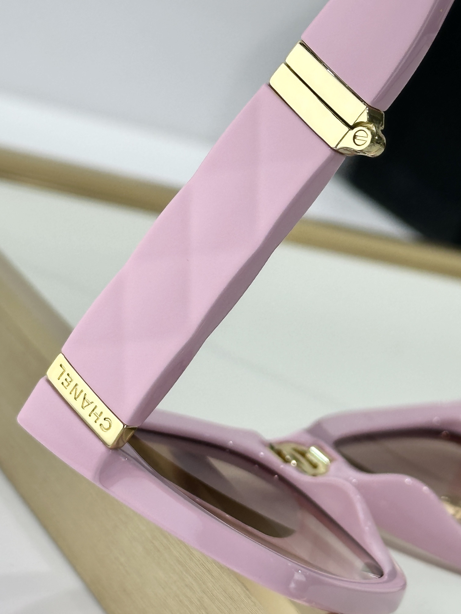 Luxury Chanel Pink Square Sunglasses with Quilted Temples
