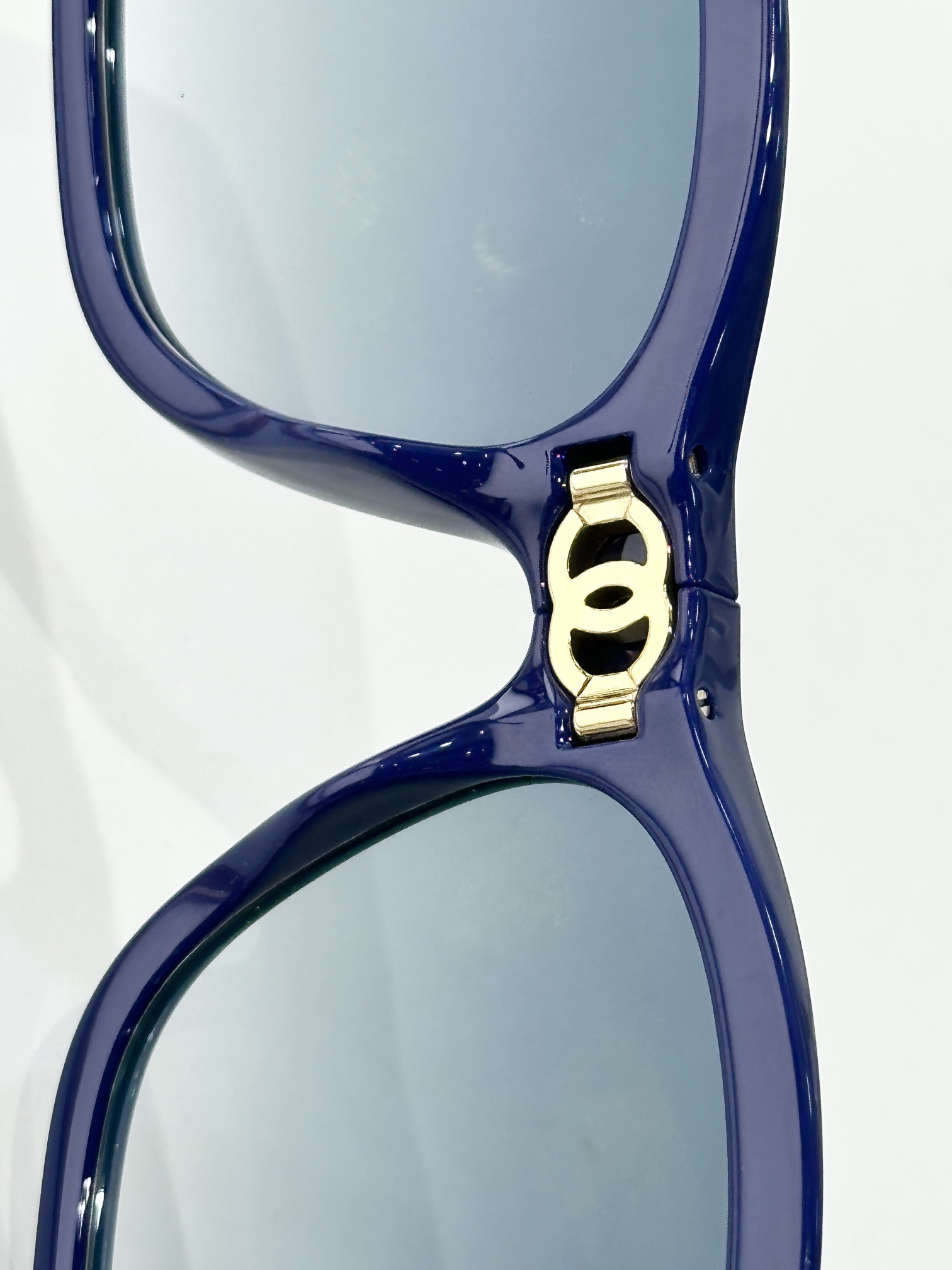Chanel Navy Blue Quilted Square Sunglasses with Gold Logo Details