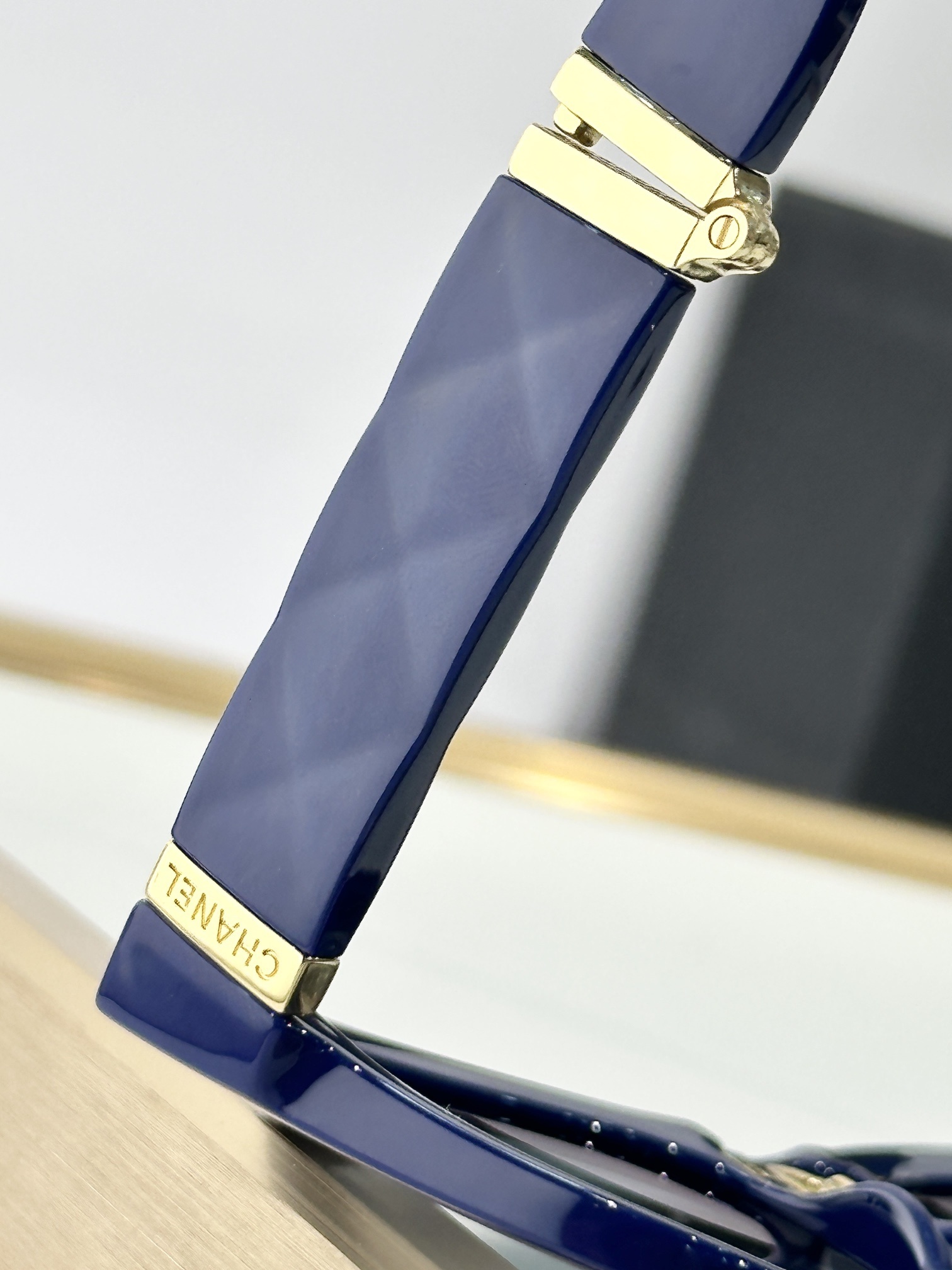 Chanel Navy Blue Quilted Square Sunglasses with Gold Logo Details