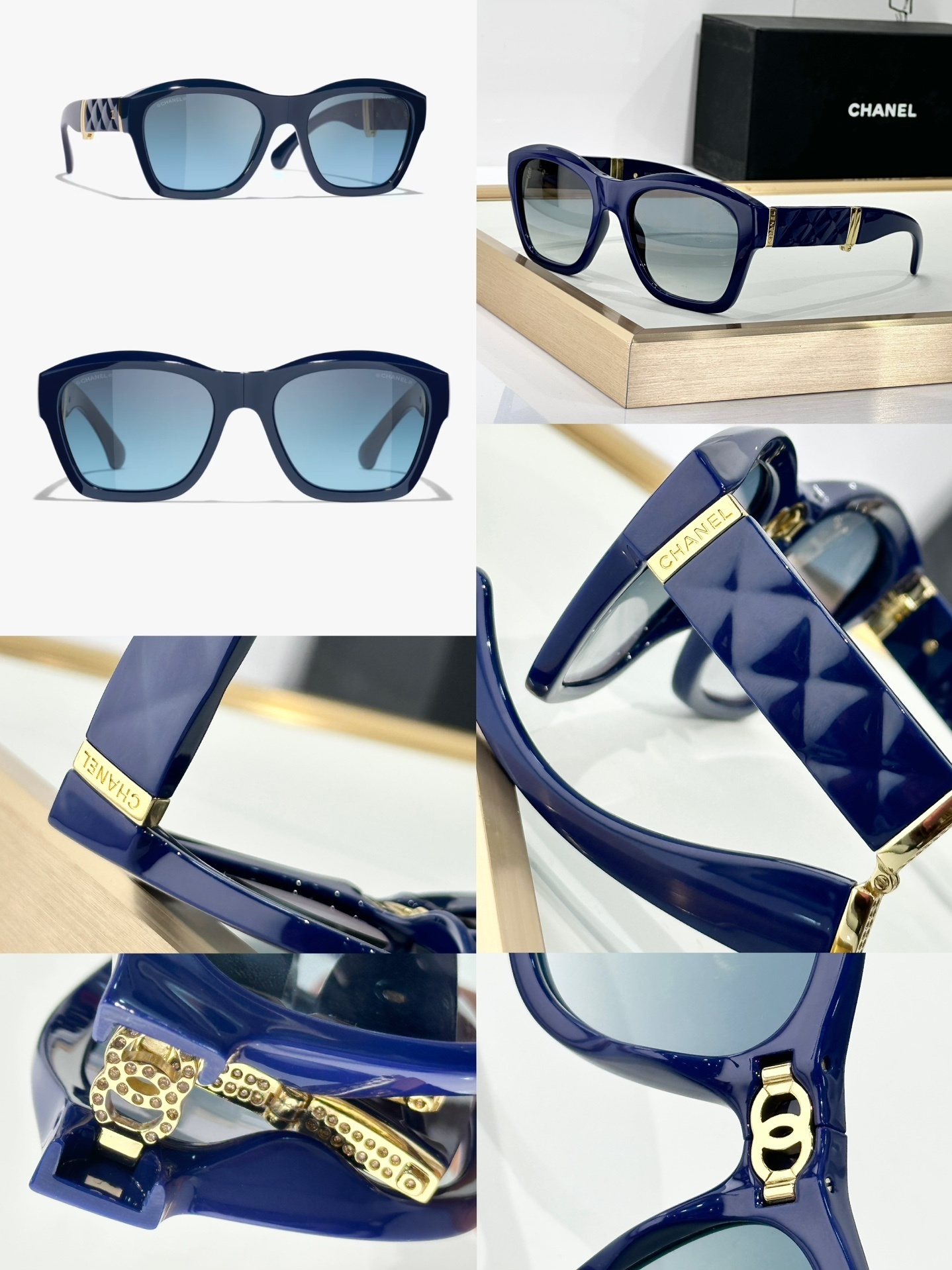 Chanel Luxury Folding Square Sunglasses with Crystal CC Logo