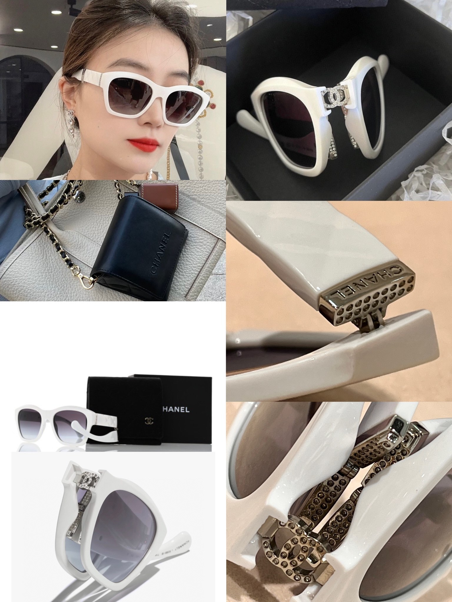 Chanel Luxury Folding Square Sunglasses with Crystal CC Logo