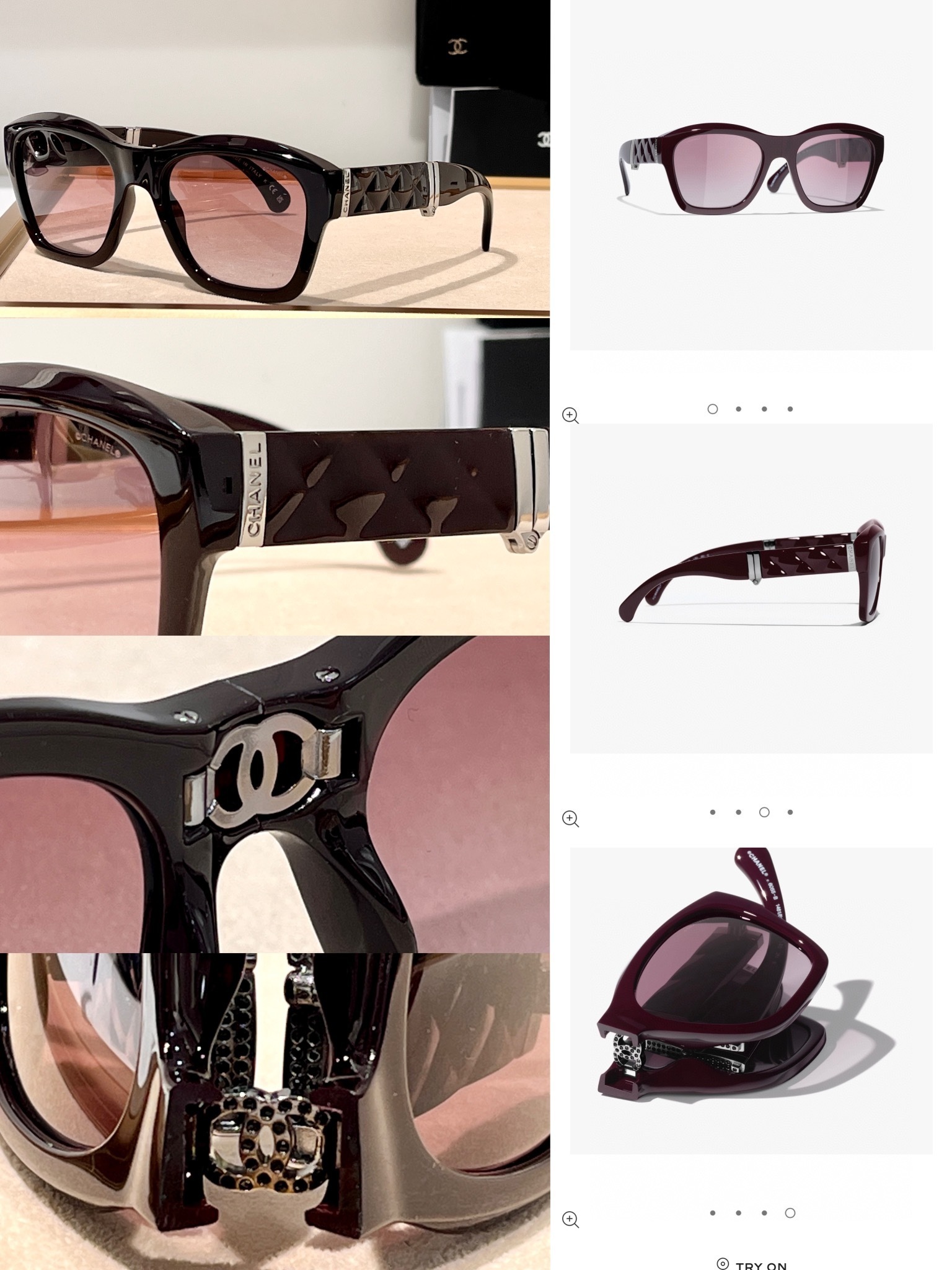 Chanel Luxury Folding Square Sunglasses with Crystal CC Logo