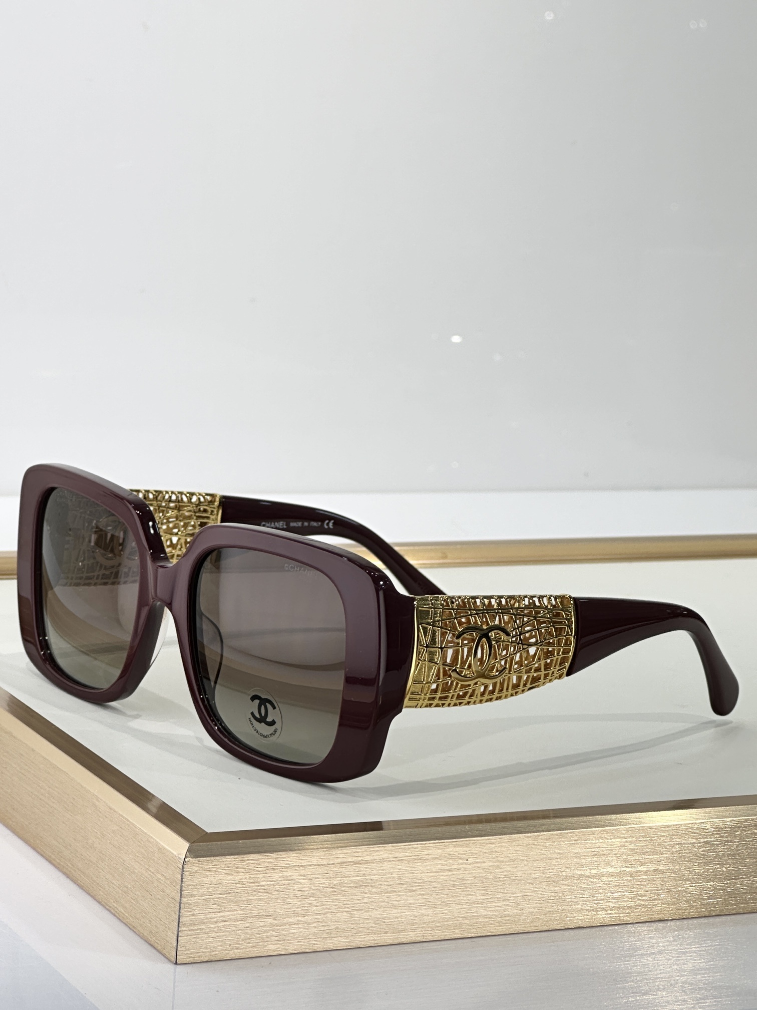 Chanel Oversized Square Sunglasses - Gold CC Lattice Detail