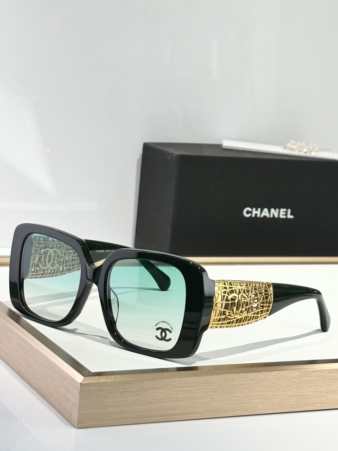 Chanel Oversized Square Sunglasses - Gold CC Lattice Detail