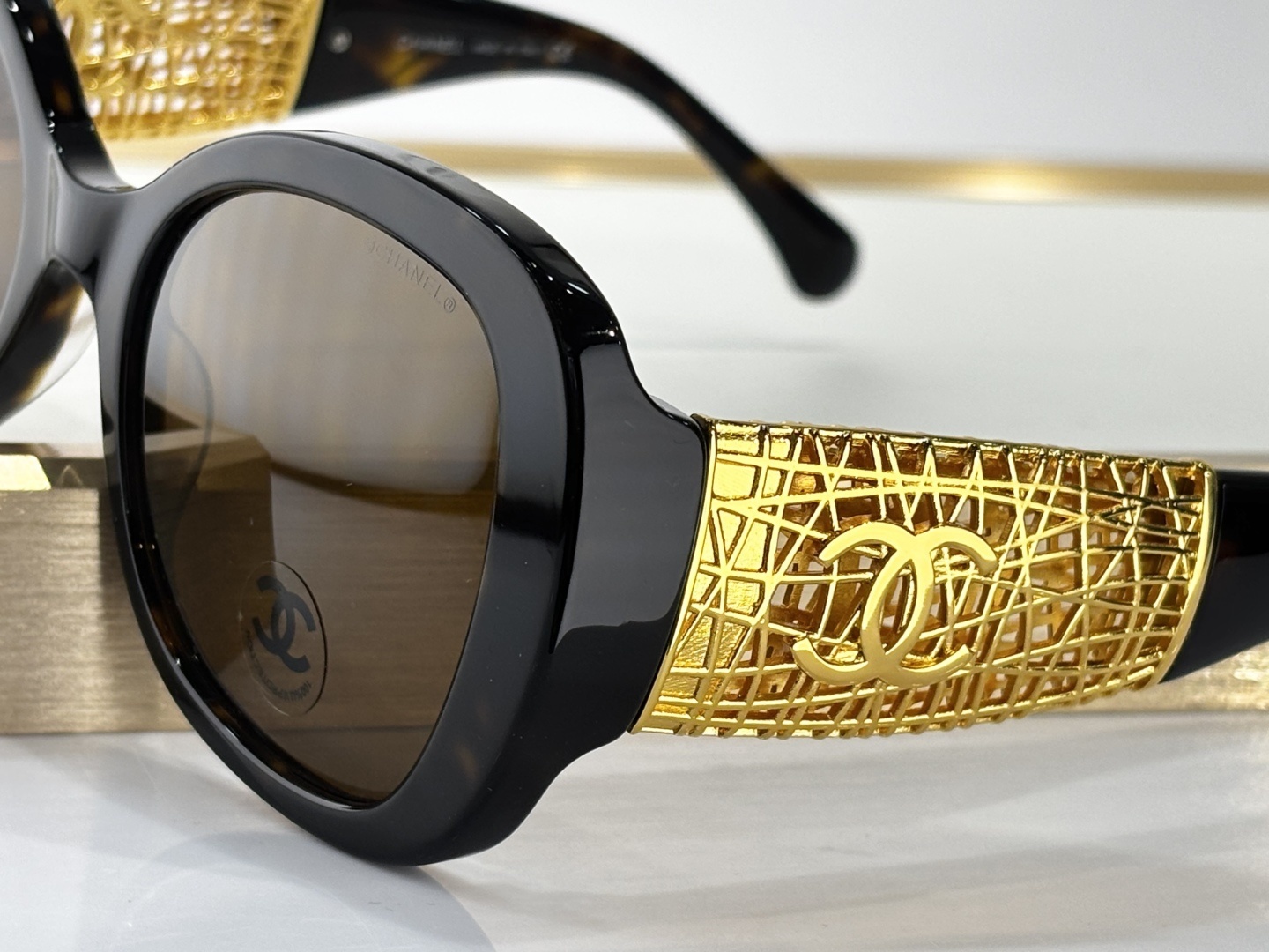 Chanel Tortoise Shell Square Sunglasses - Gold CC Logo Lattice