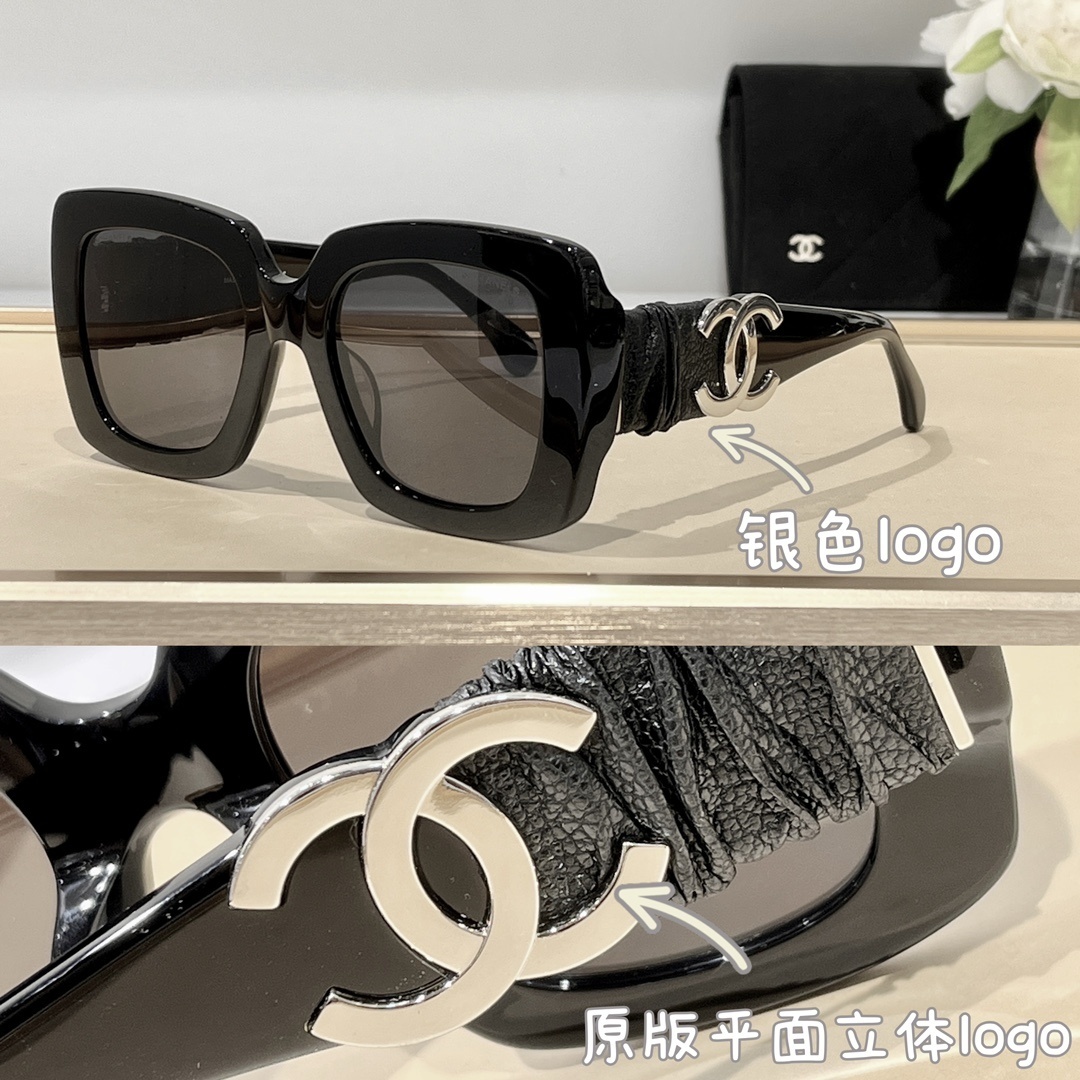 Luxury Oversized Square Sunglasses with Leather Ruched Temples