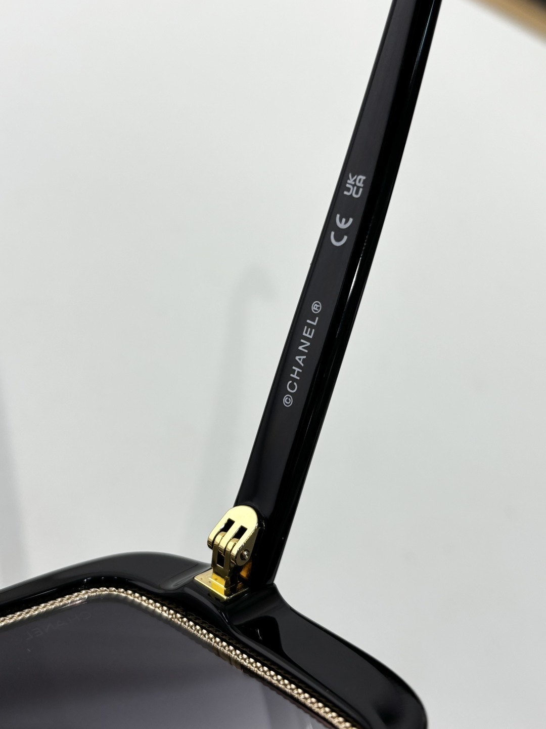 Chanel OCH71709A Black Square Sunglasses with Gold Chain Detail