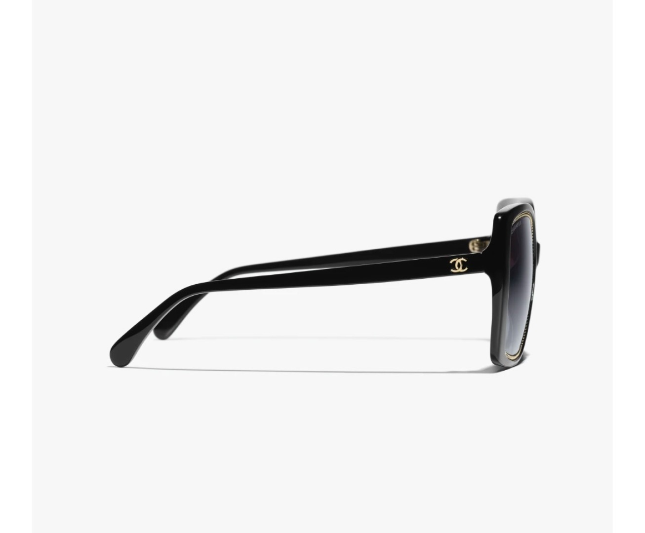 Chanel Square Sunglasses - Black Acetate & Gold Chain Detail