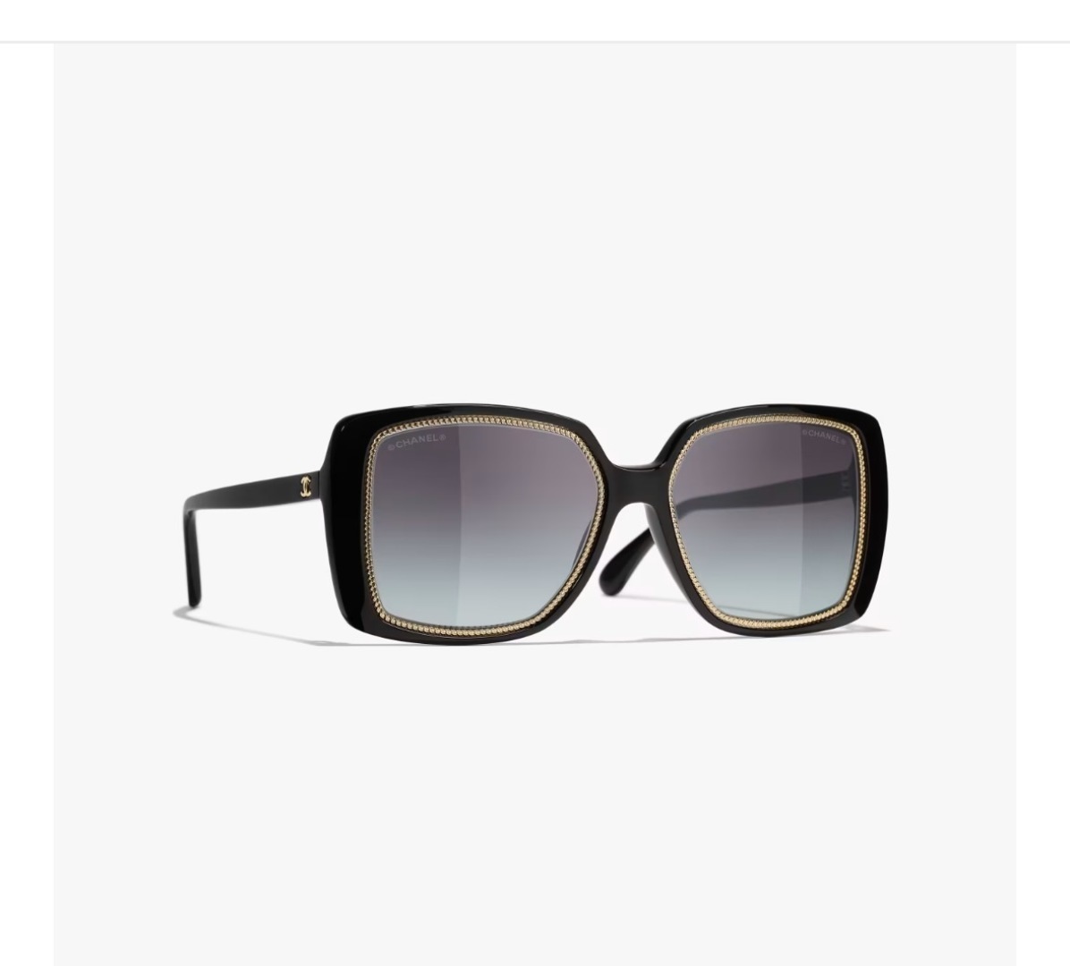 Chanel Square Sunglasses - Black Acetate & Gold Chain Detail