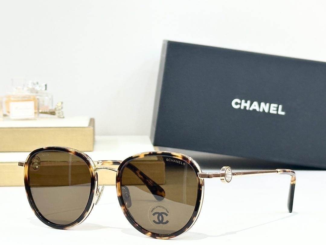 Chanel Luxury Round Sunglasses with Gradient Lenses & Crystal Detail