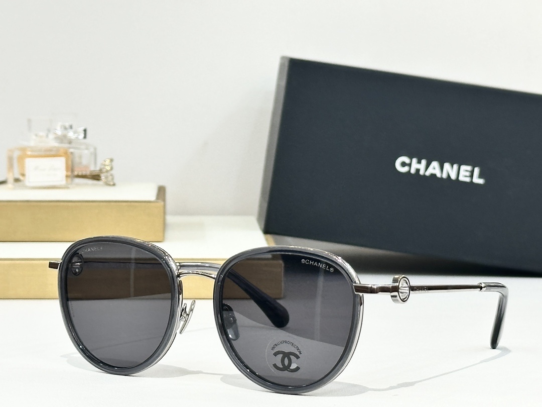 Chanel Luxury Round Sunglasses with Gradient Lenses & Crystal Detail