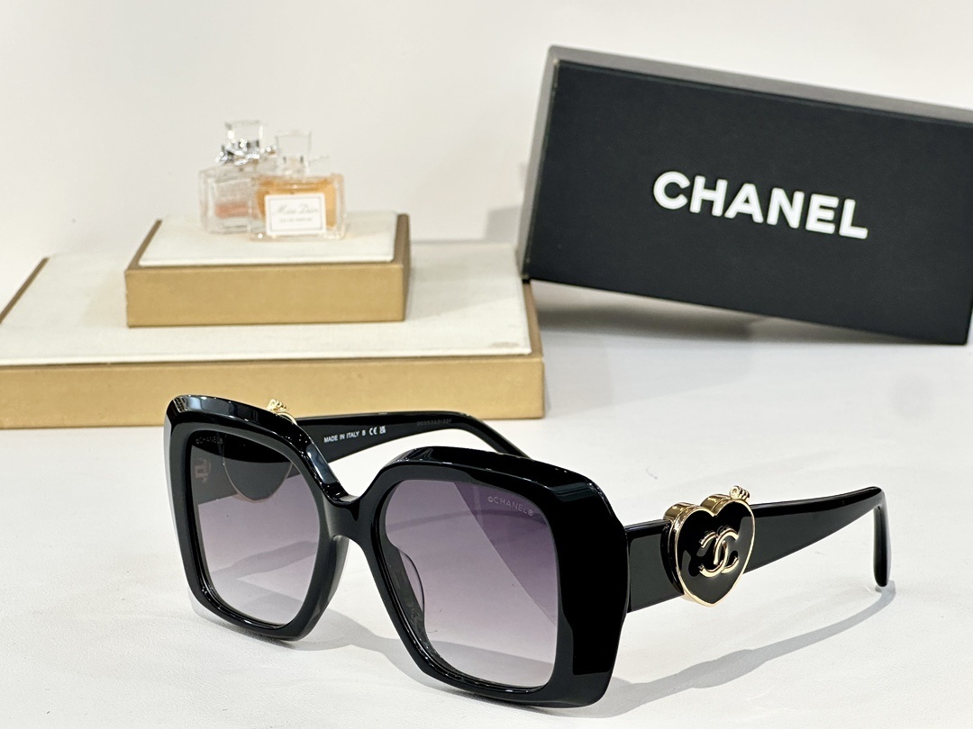 Chanel Oversized Square Sunglasses with Heart CC Logo