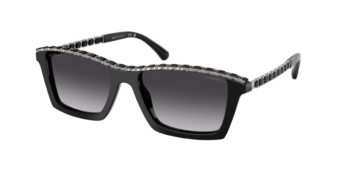 Chanel Emerald Green Square Sunglasses with Gold Chain Detail