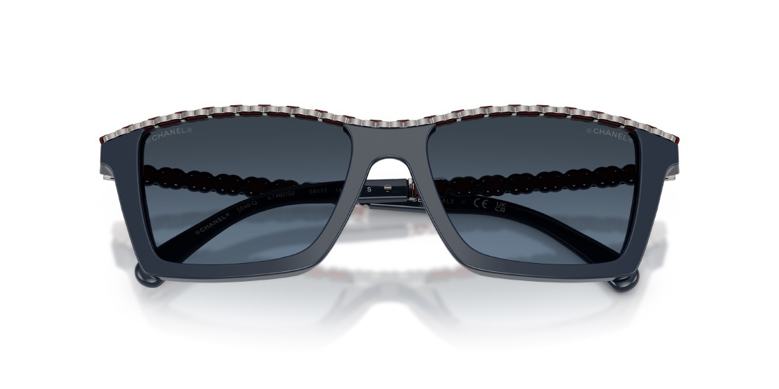 Chanel Emerald Green Square Sunglasses with Gold Chain Detail