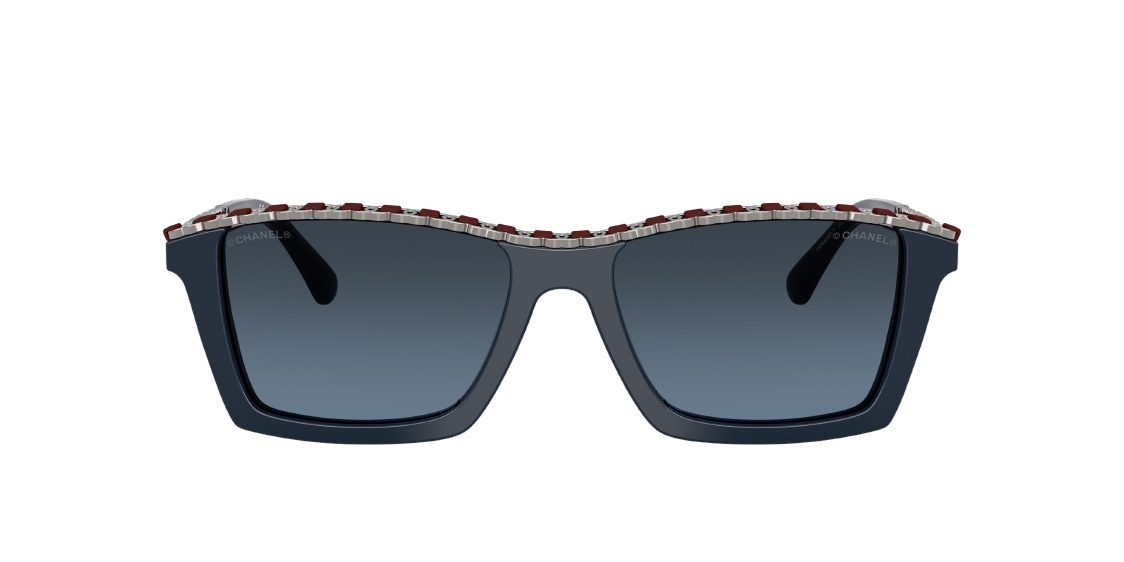 Chanel Emerald Green Square Sunglasses with Gold Chain Detail