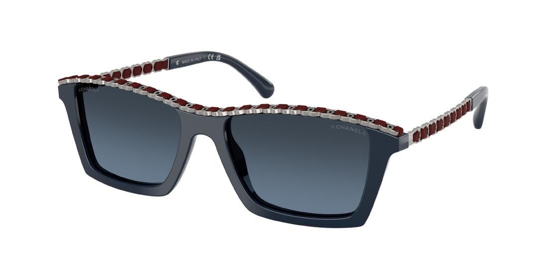 Chanel Emerald Green Square Sunglasses with Gold Chain Detail