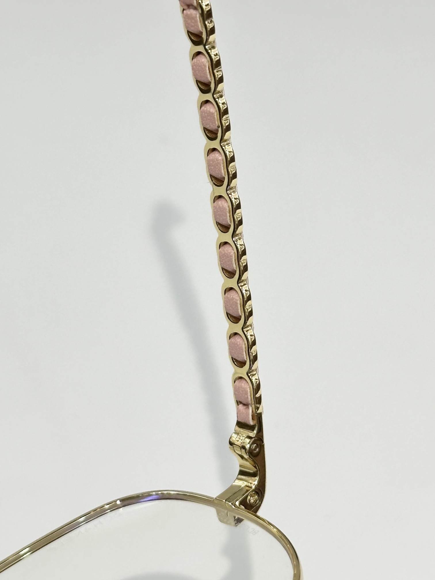 Chanel Women's Gold Round Eyeglasses with Pink Leather Chain