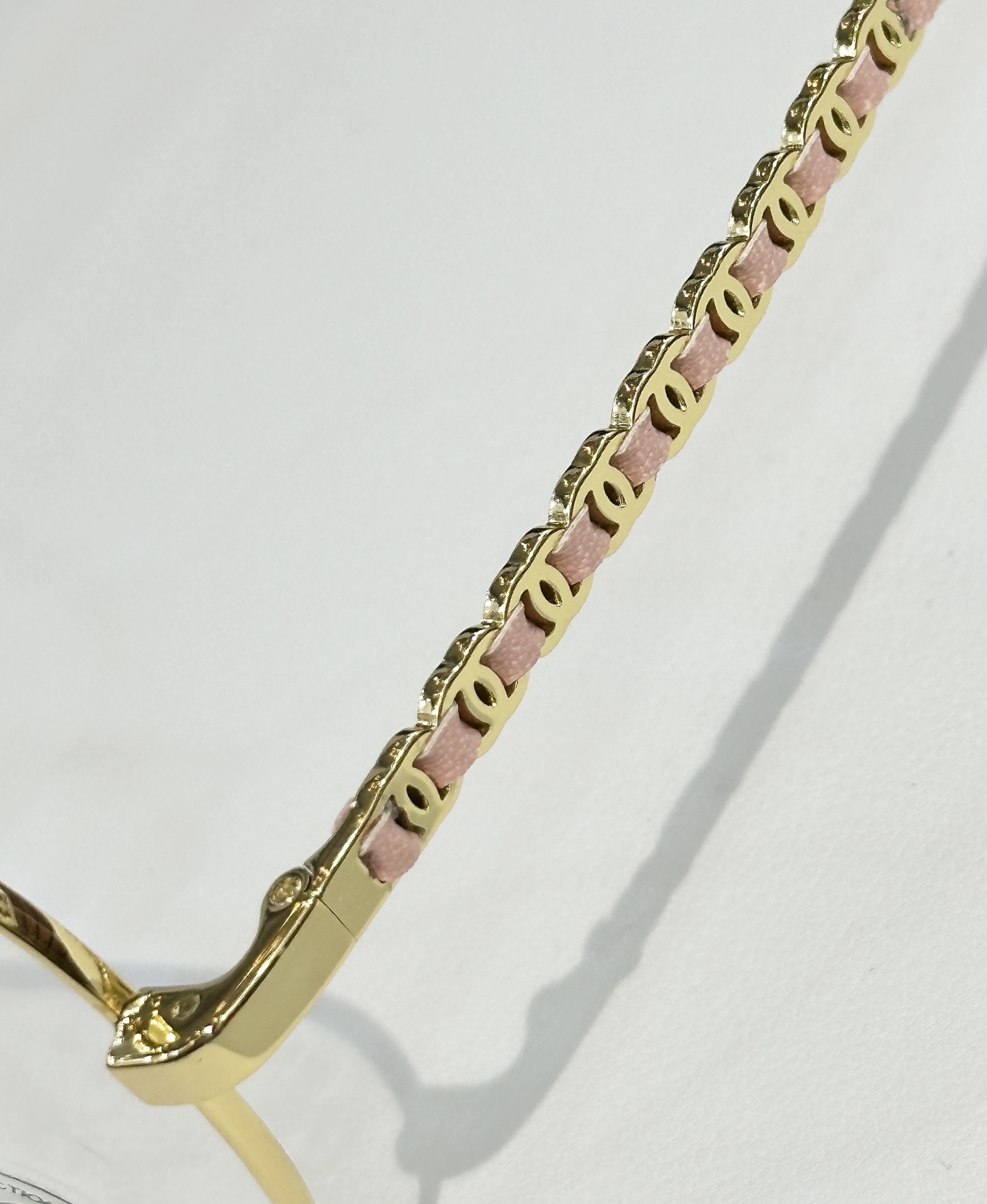 Chanel Women's Gold Round Eyeglasses with Pink Leather Chain