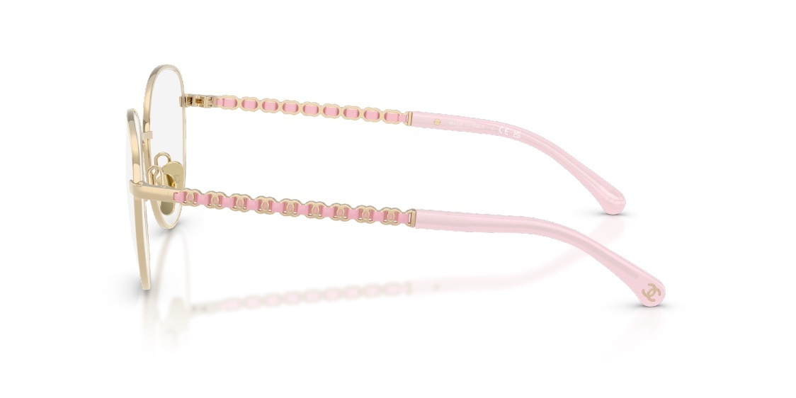 Chanel Women's Gold Round Eyeglasses with Pink Leather Chain