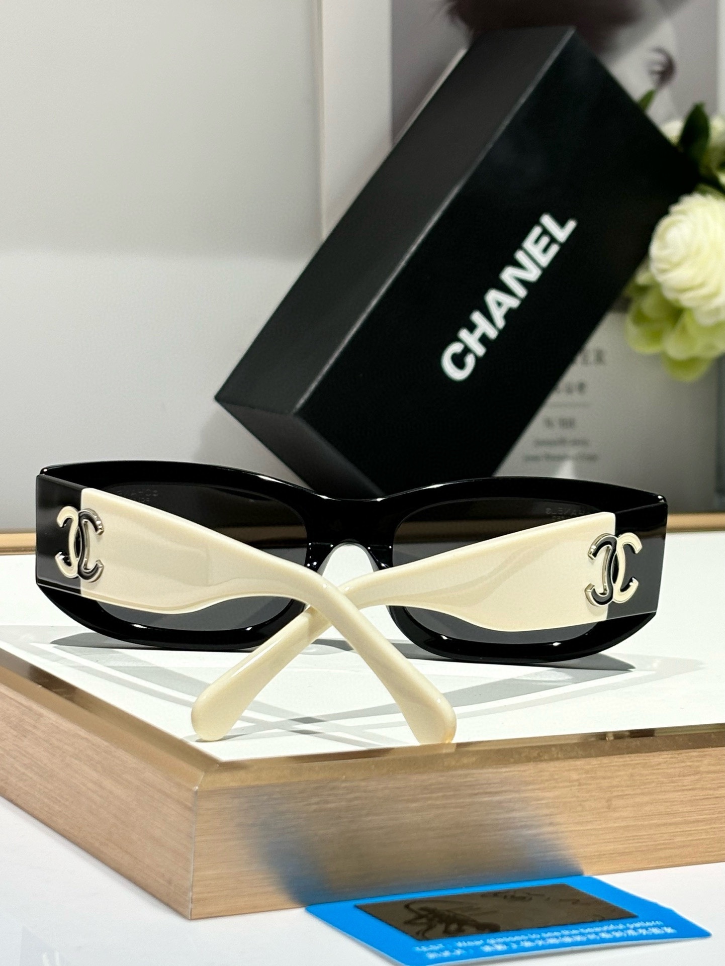 Chanel Rectangular Polarized Sunglasses - Black & Cream Two-Tone