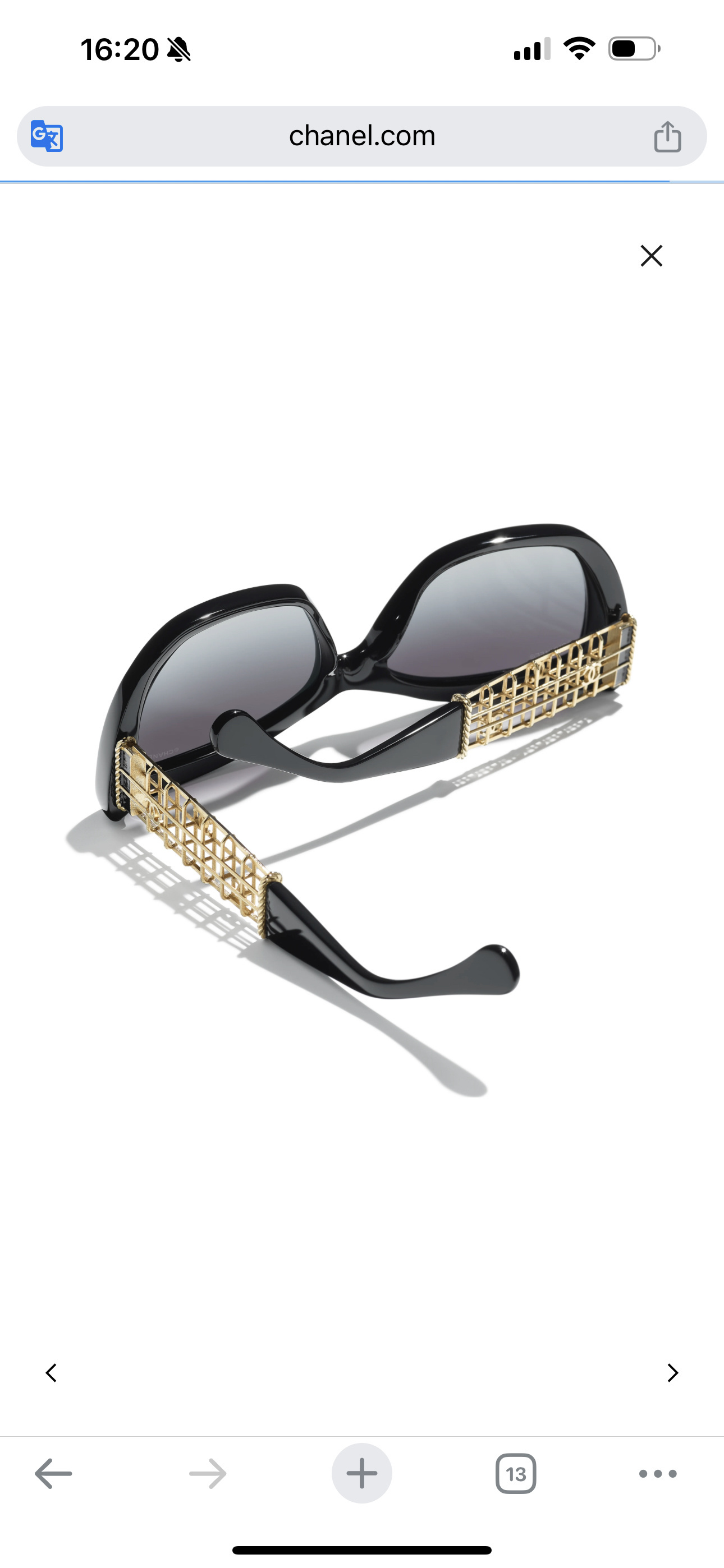 Luxury Chanel Cat Eye Sunglasses with Gold Lattice Temples