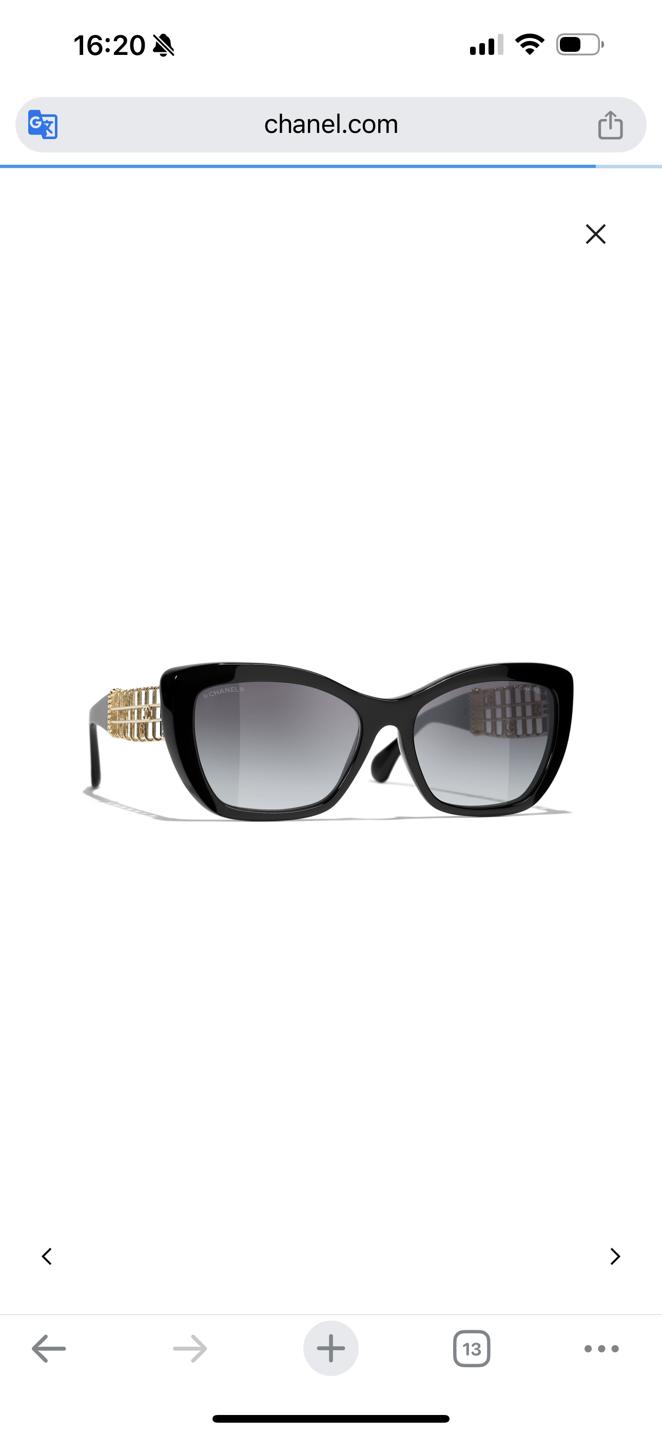 Luxury Chanel Cat Eye Sunglasses with Gold Lattice Temples