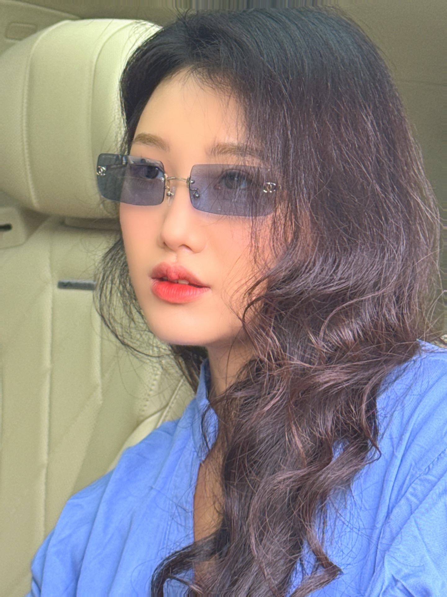 Luxury Rimless Rectangular Sunglasses - Gold Metal Frame Y2K Style