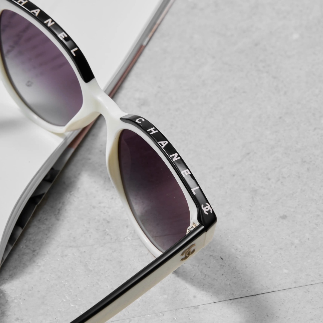 Chanel Two-Tone Butterfly Sunglasses - White & Black Acetate