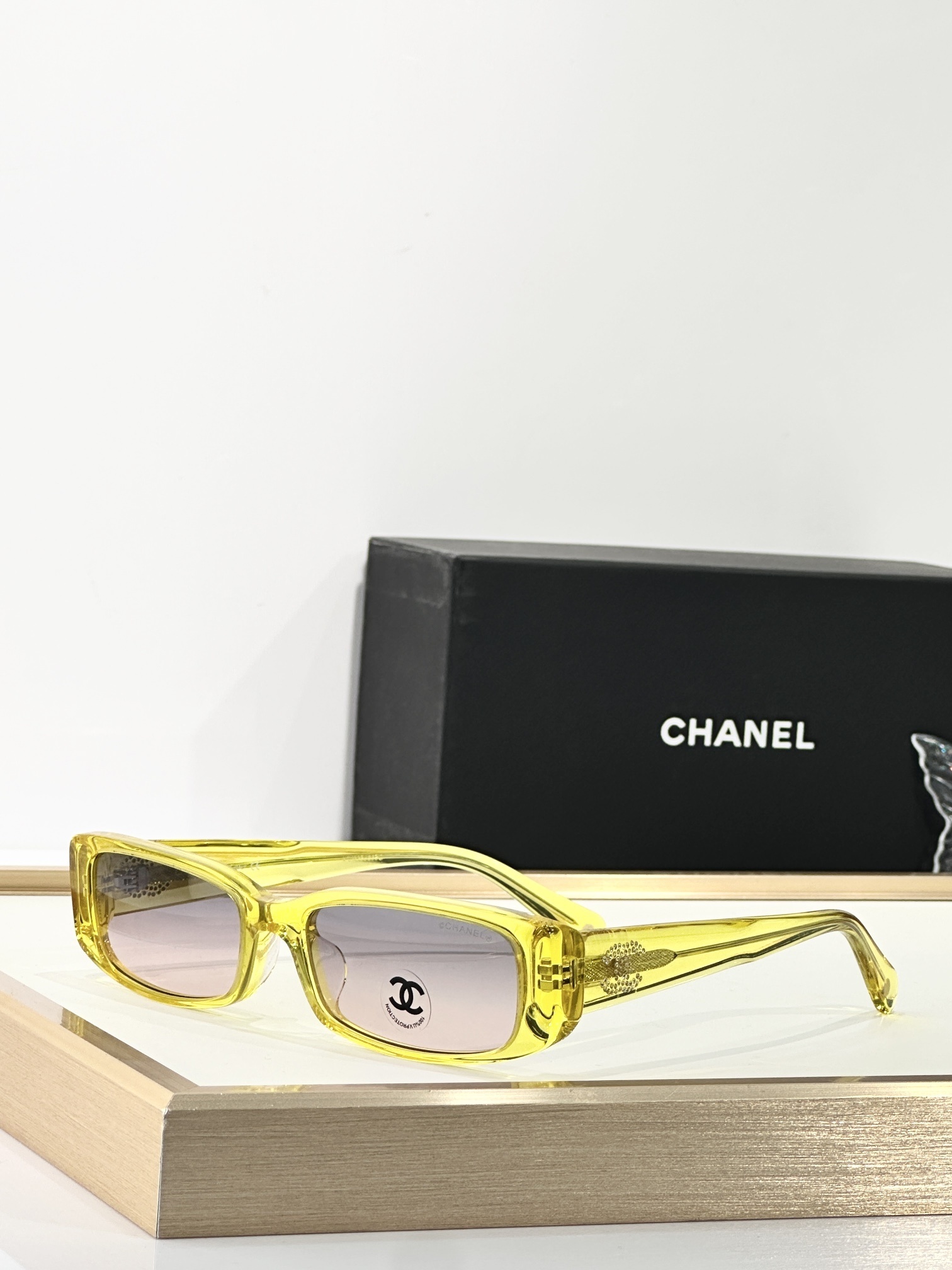 Chanel Rectangular Sunglasses with Crystal CC Logo - Luxury Eyewear