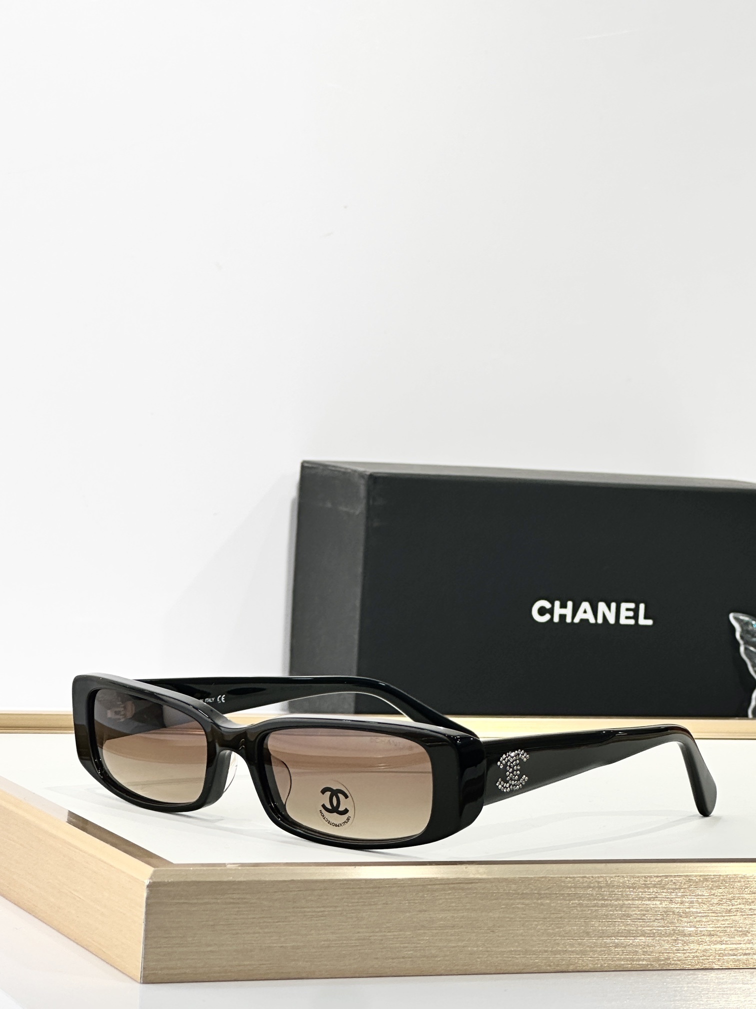 Chanel Rectangular Sunglasses with Crystal CC Logo - Luxury Eyewear
