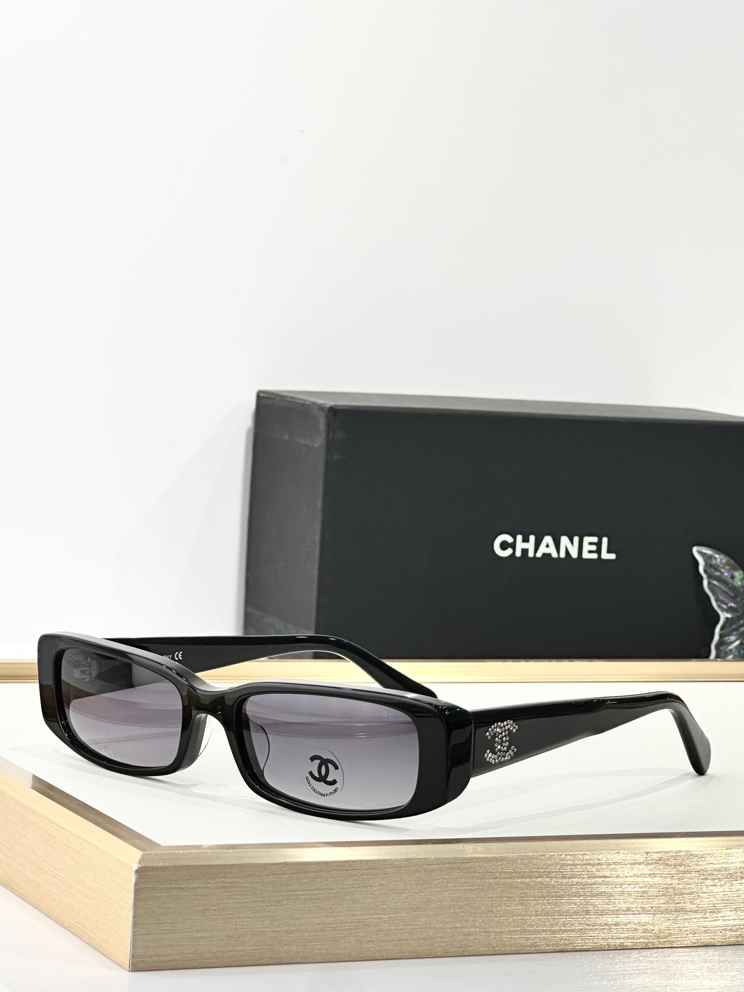 Chanel Rectangular Sunglasses with Crystal CC Logo - Luxury Eyewear